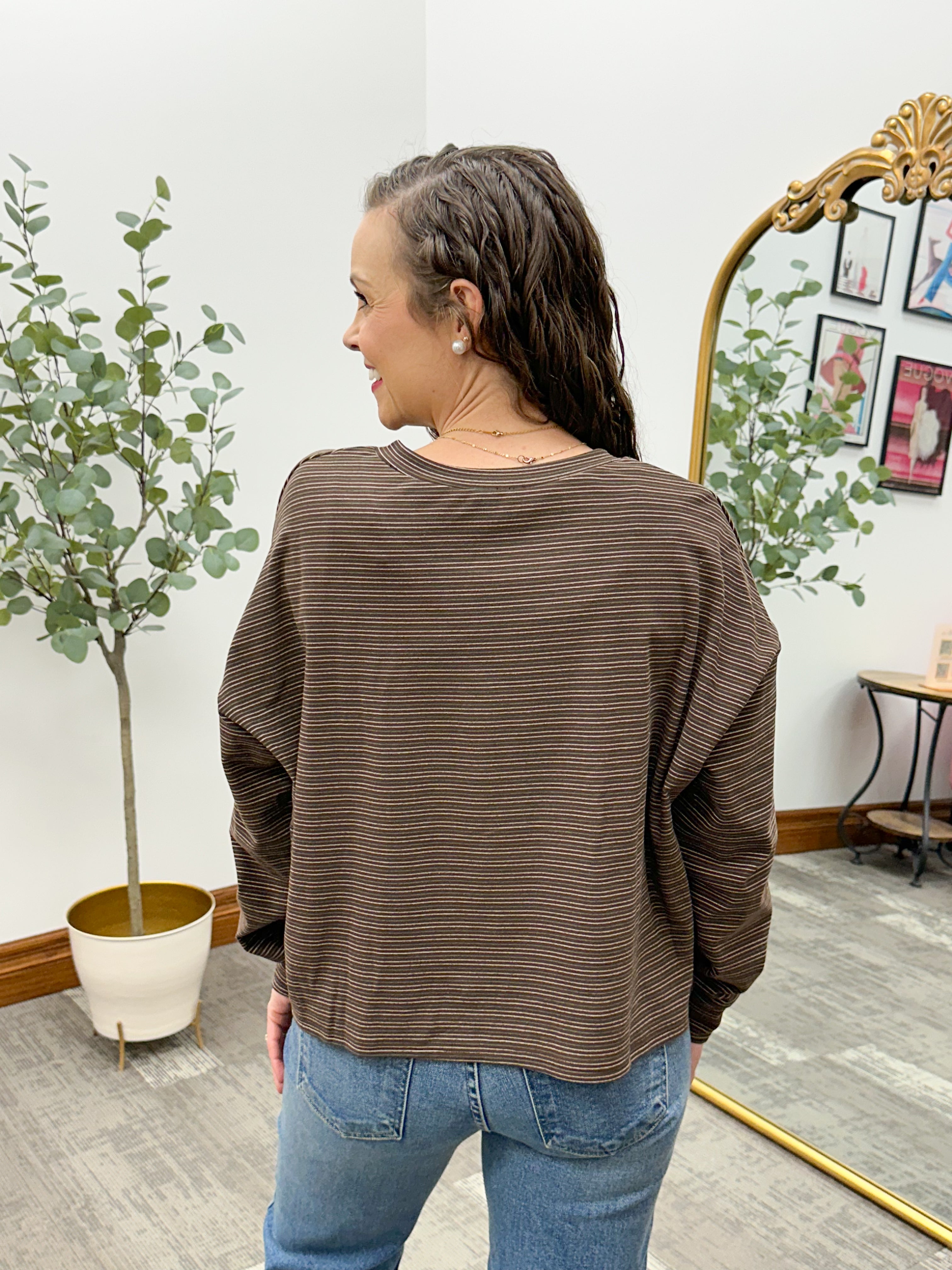 Brown Multi Striped Long Sleeve Top