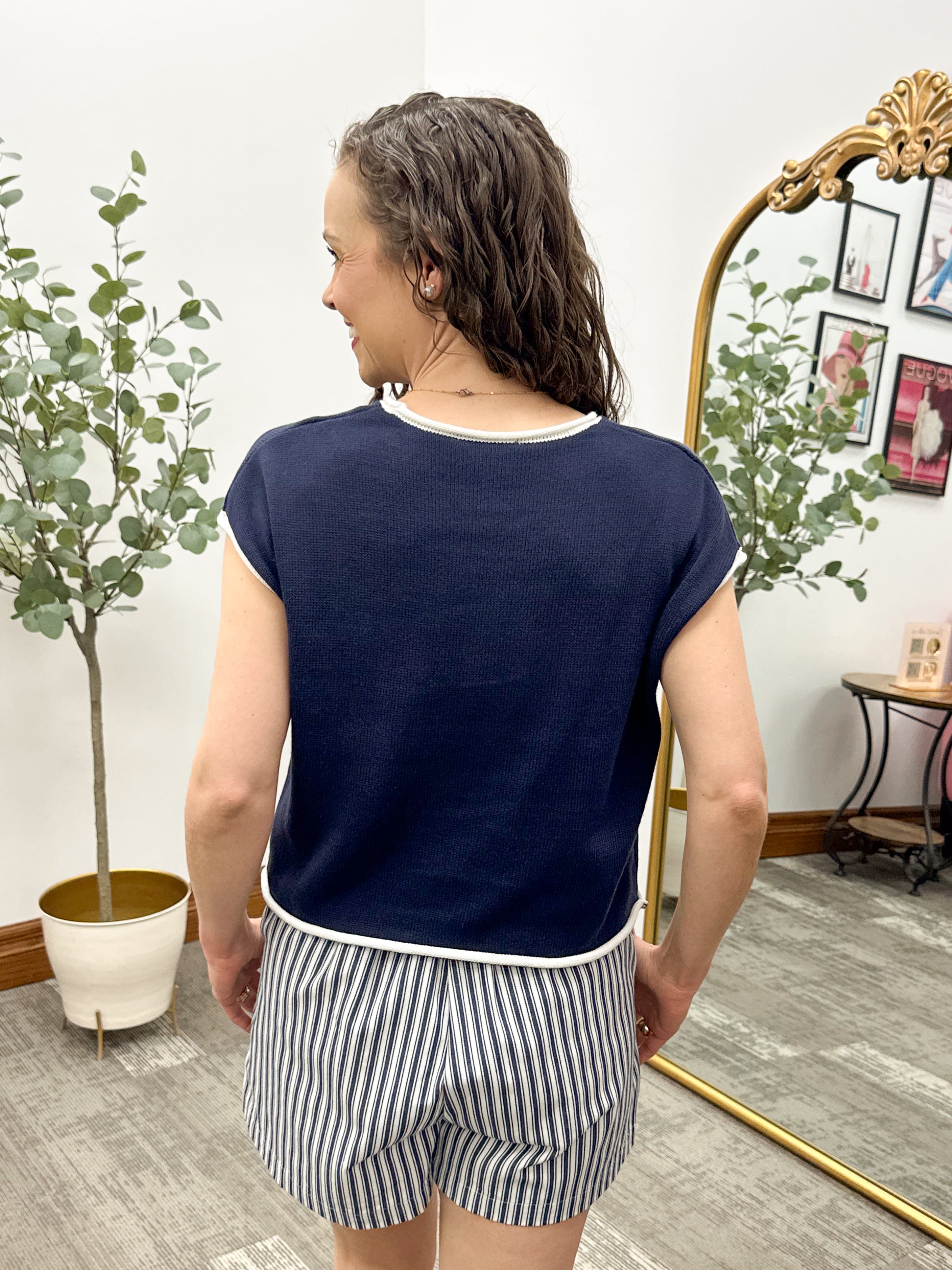 Navy American Flag Cap Sleeve Sweater