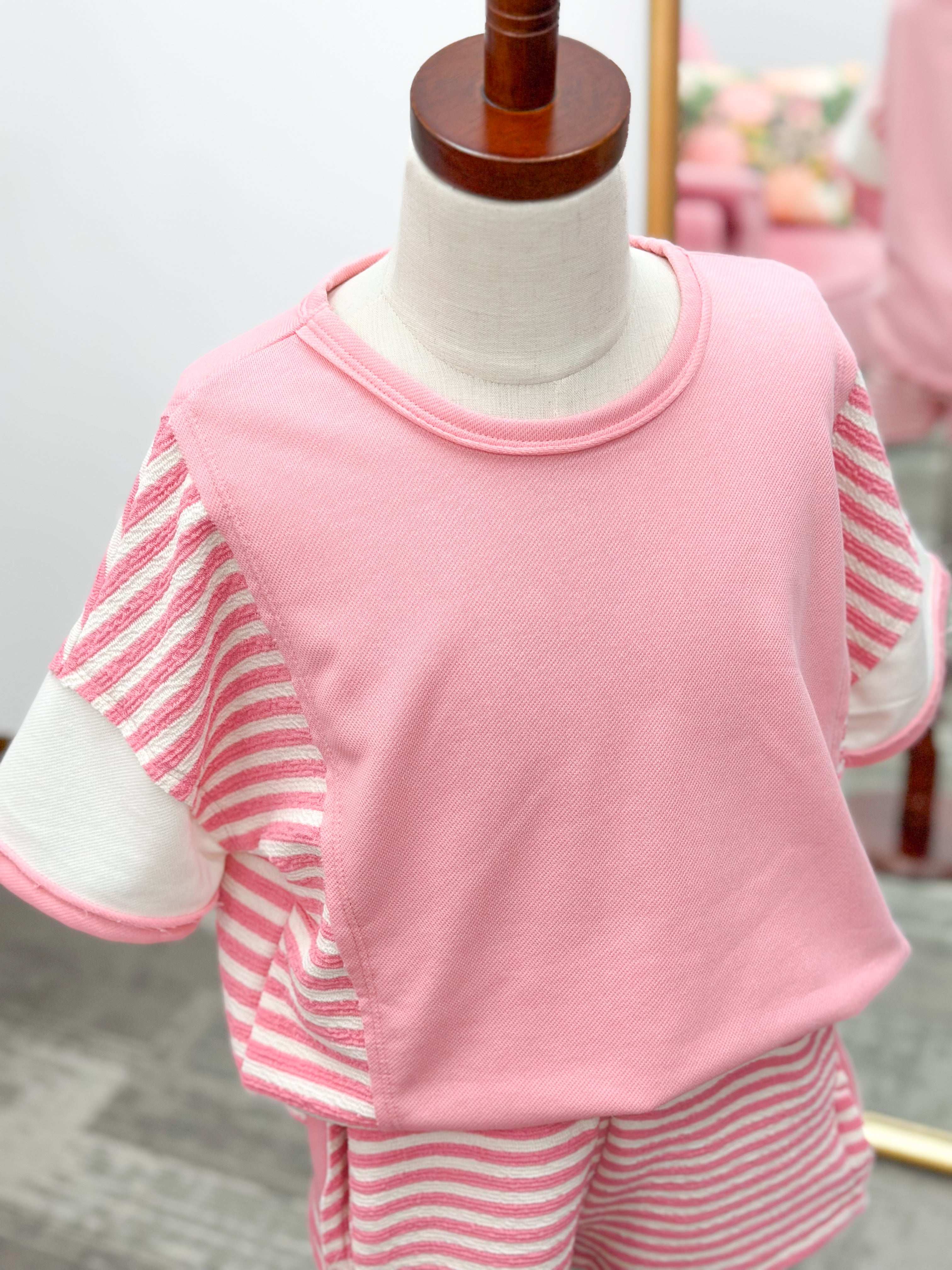Girls Pink Colorblock Striped Knit Top