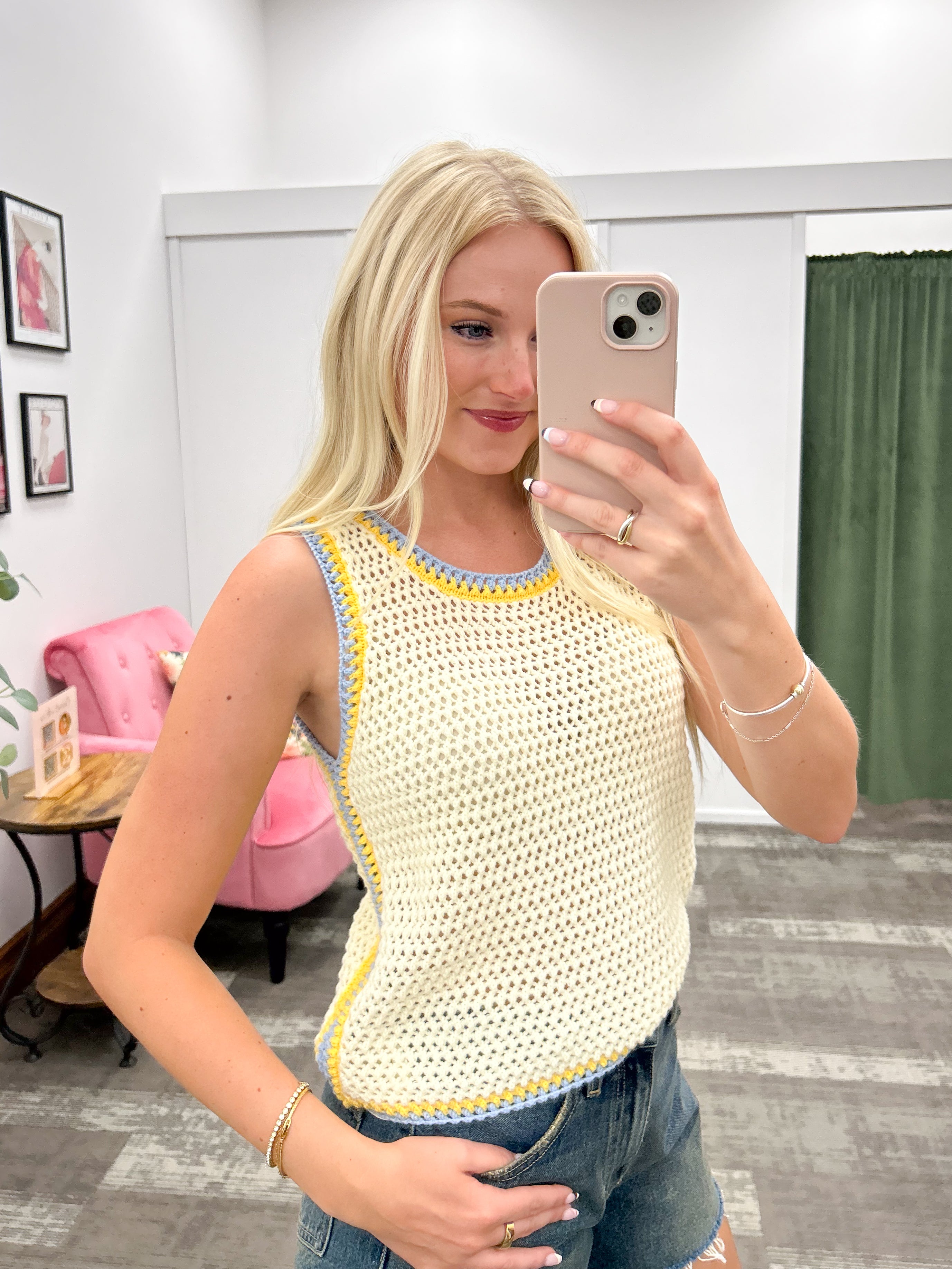 Yellow & Blue Trim Sweater Tank