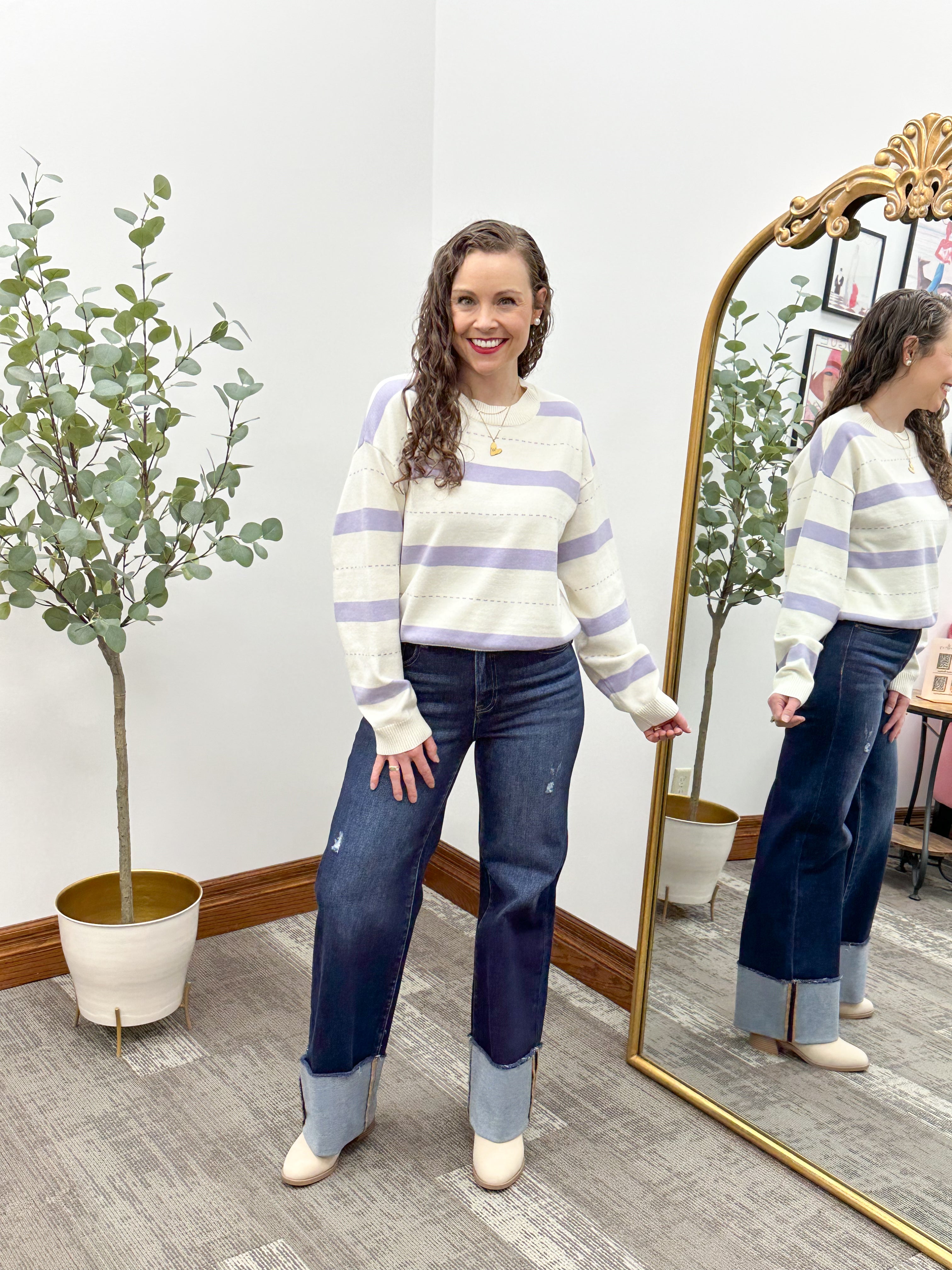 Ivory & Lavender Stripe Sweater
