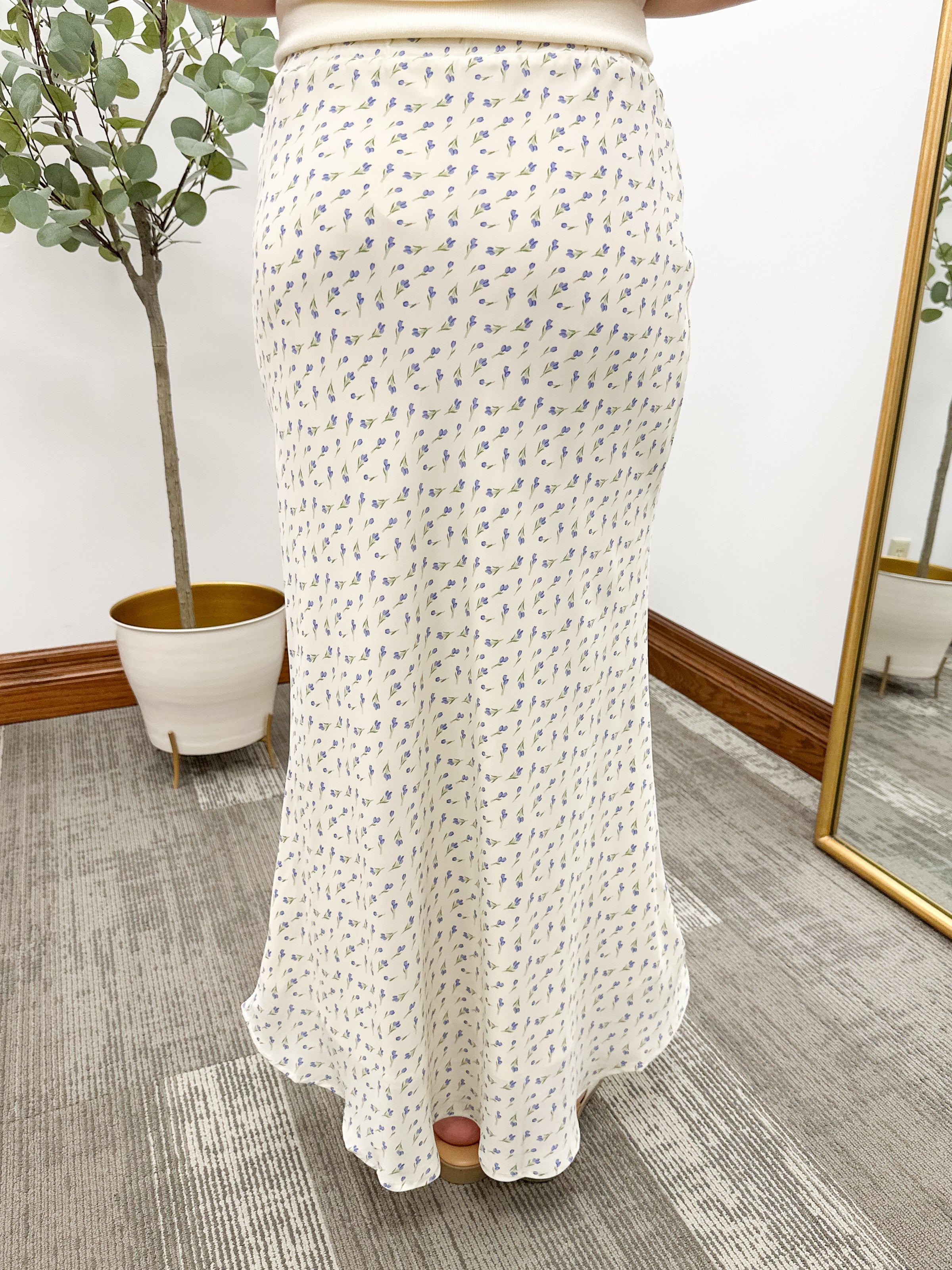 Floral Satin Midi Skirt