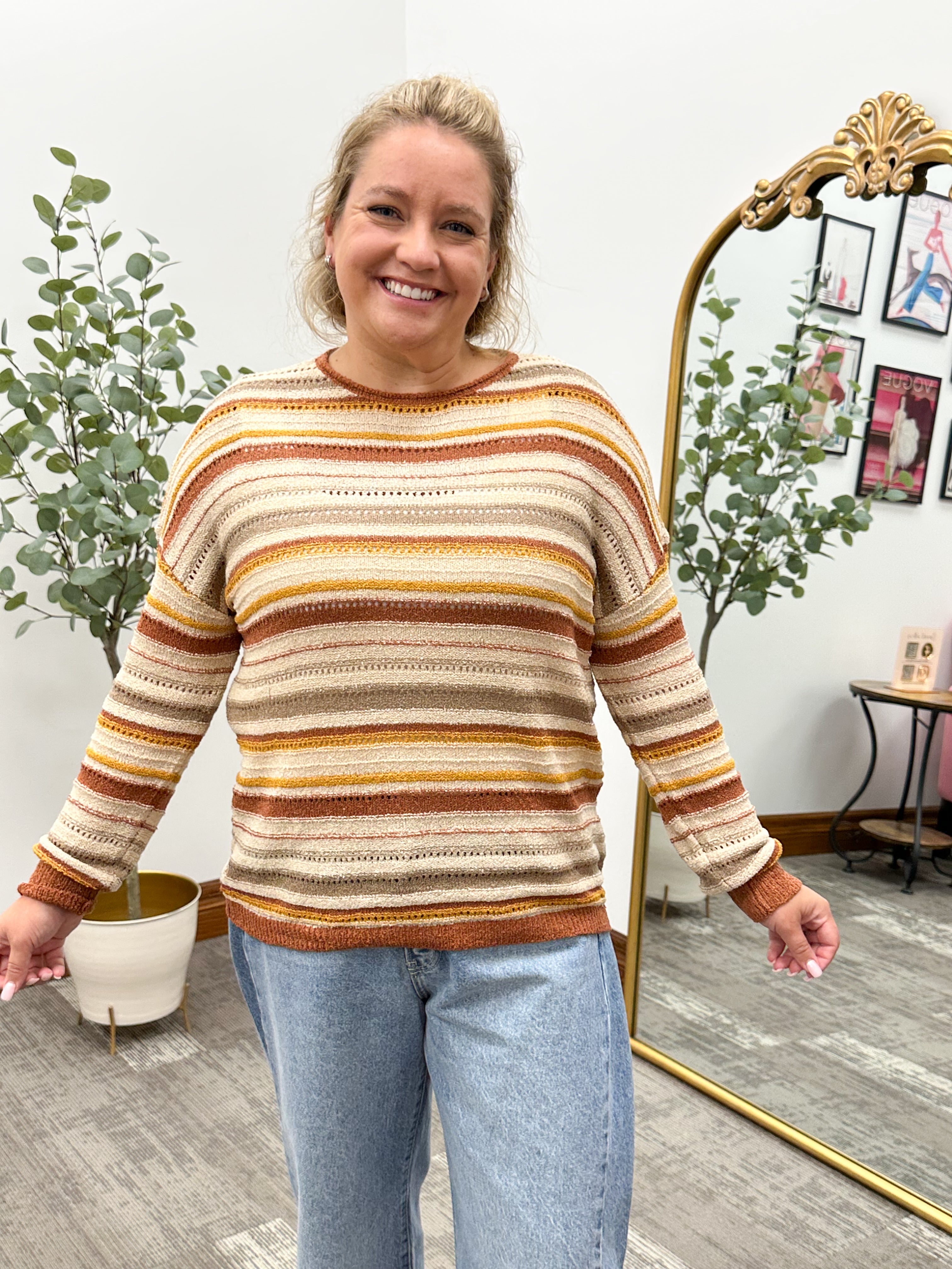 Simone Rust Striped Sweater