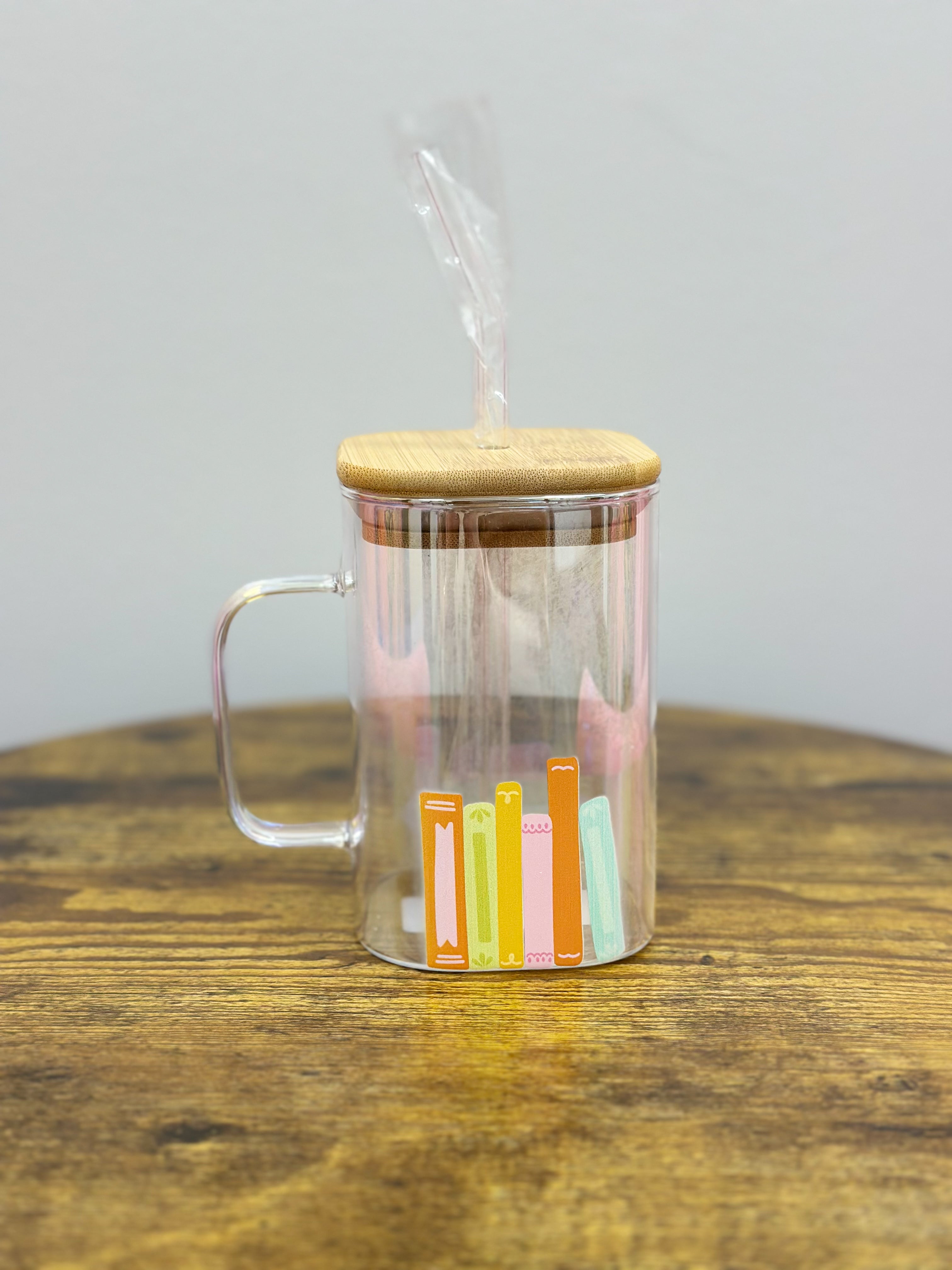 Square Glass Cup W/ Lid & Straw