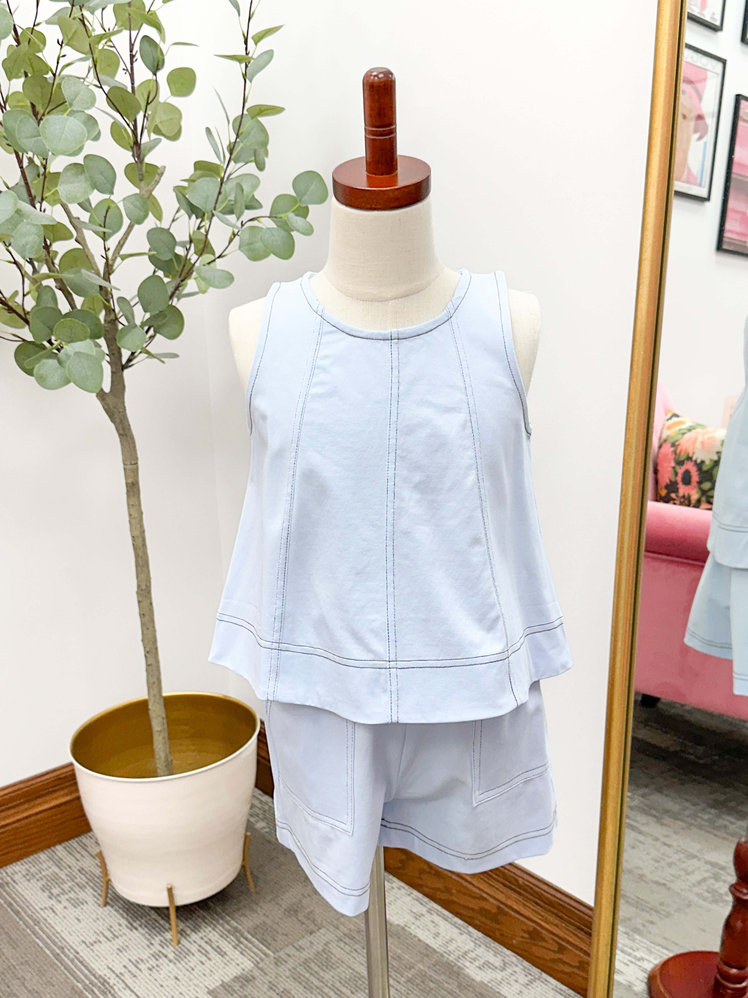Girls Baby Blue Tank & Shorts Set