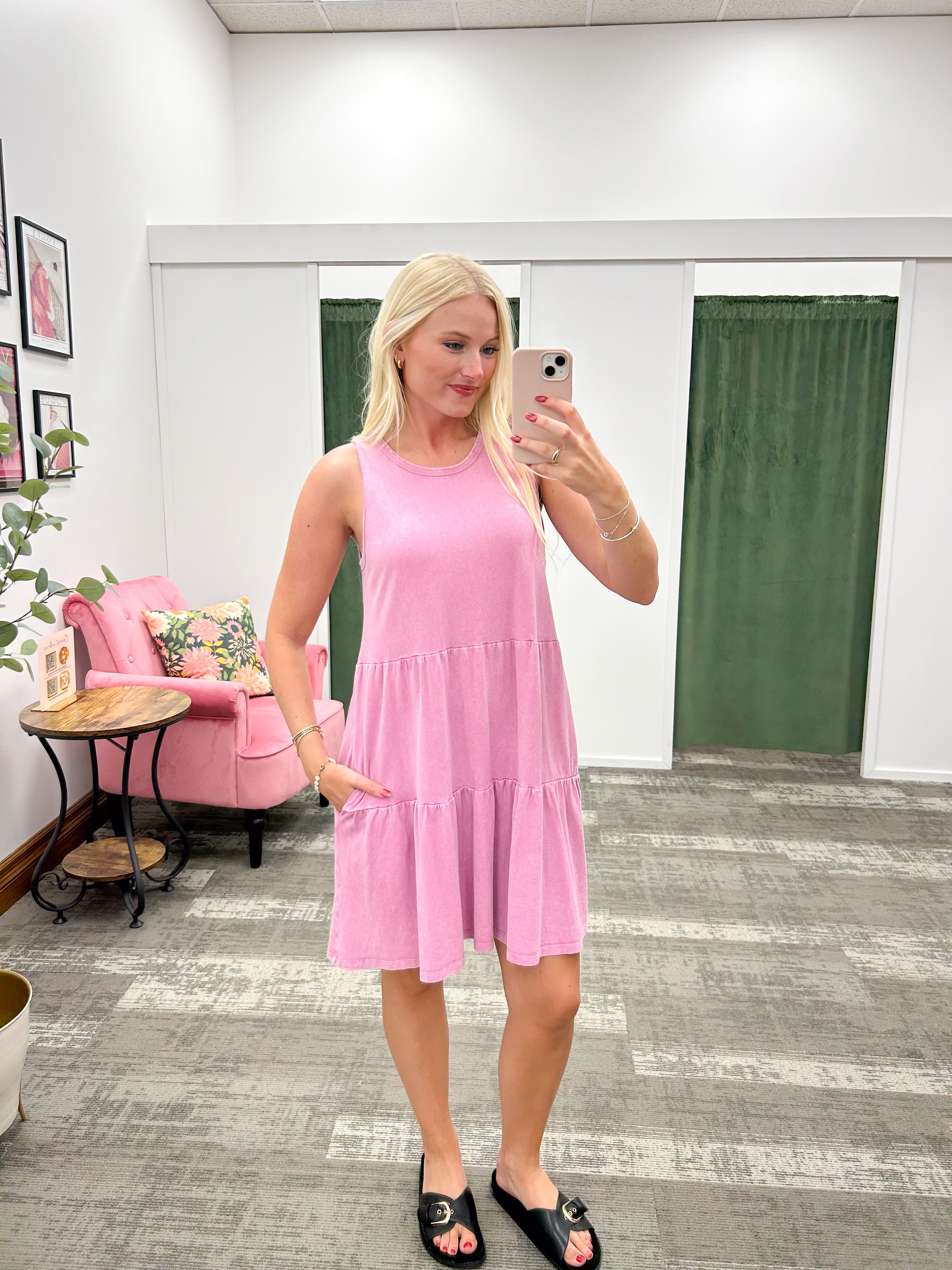 Washed Fuchsia Babydoll Dress