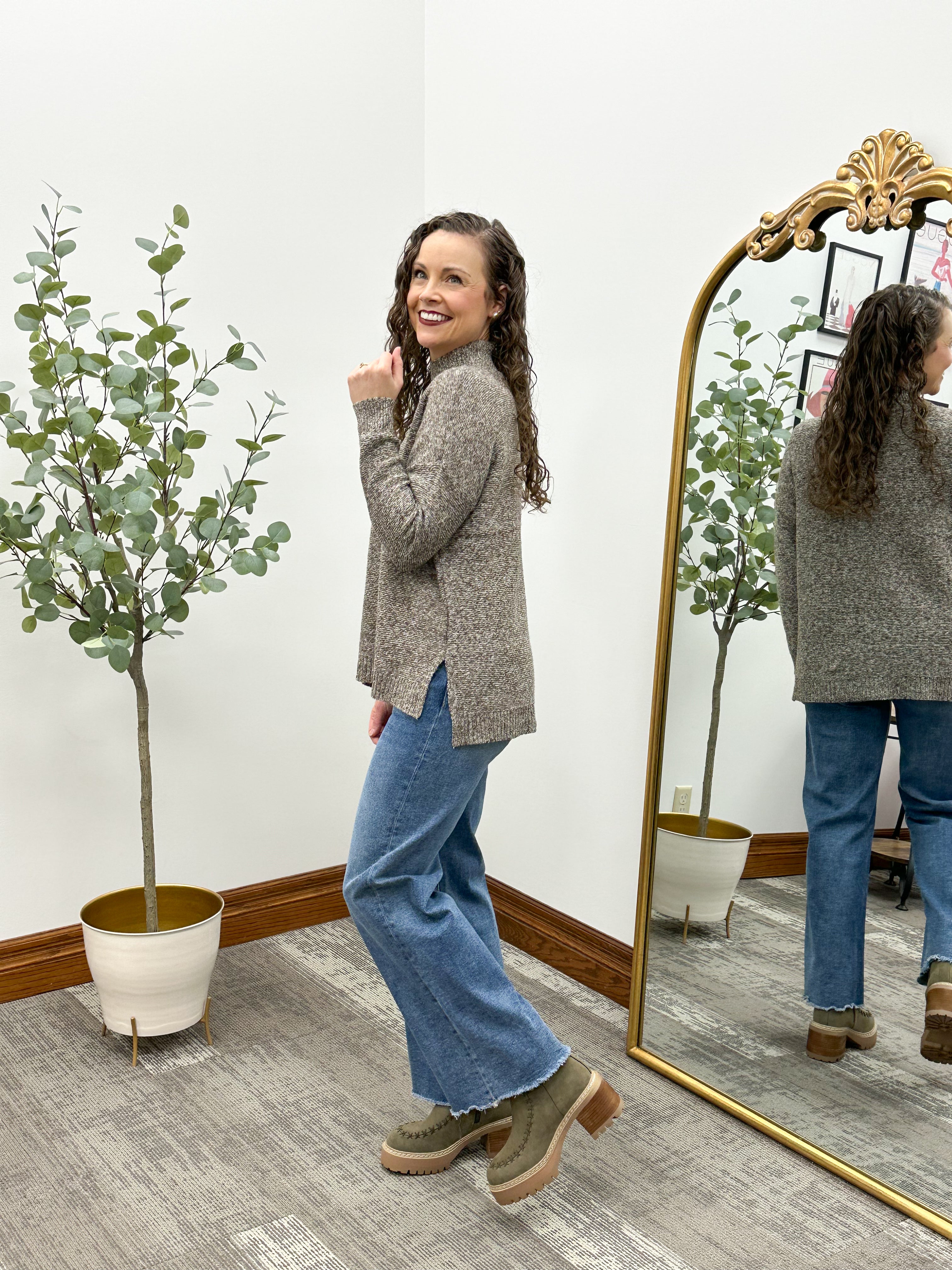 Brown Marled Mock Neck Sweater