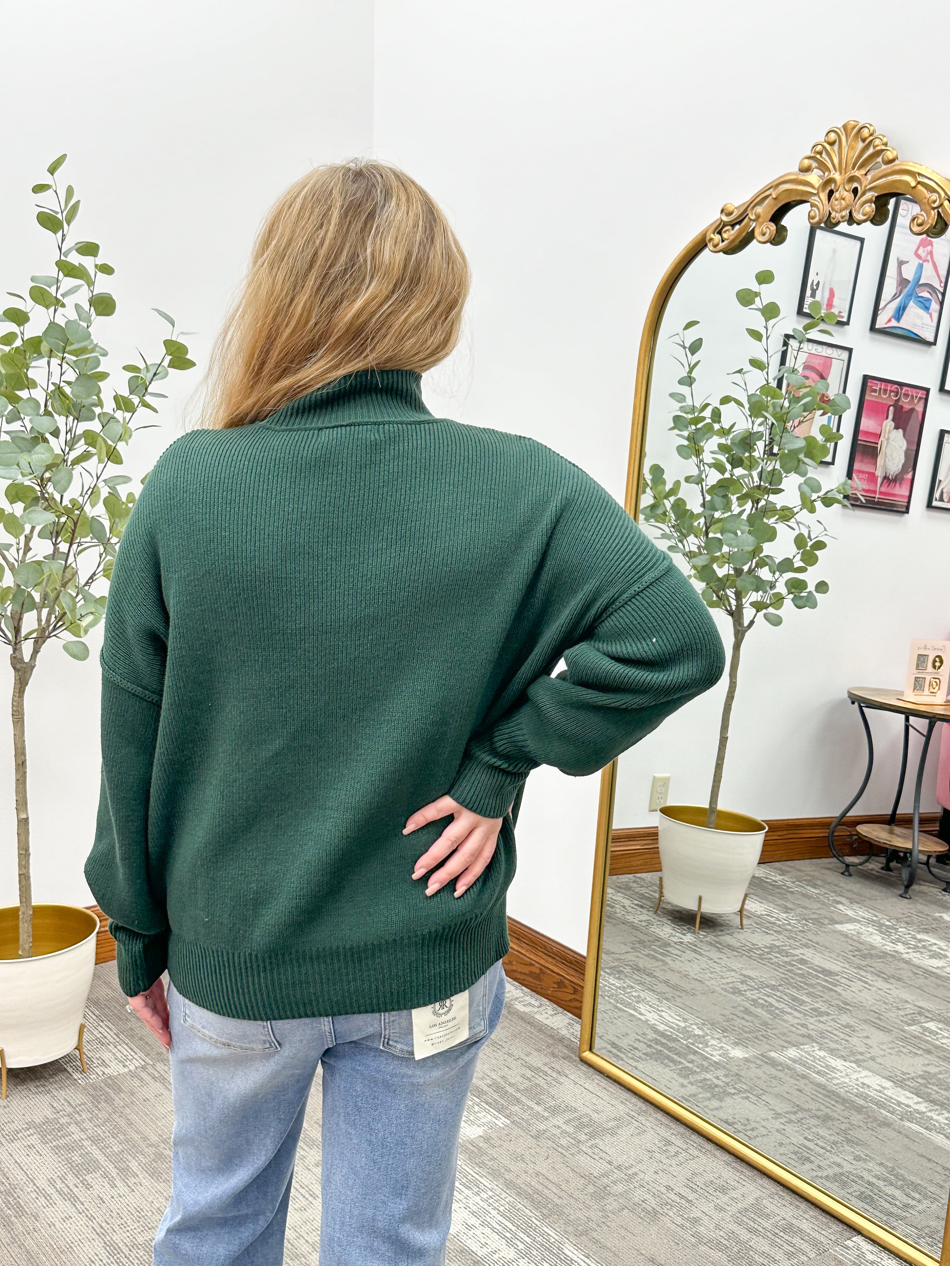 Hunter Green Mock Neck Sweater