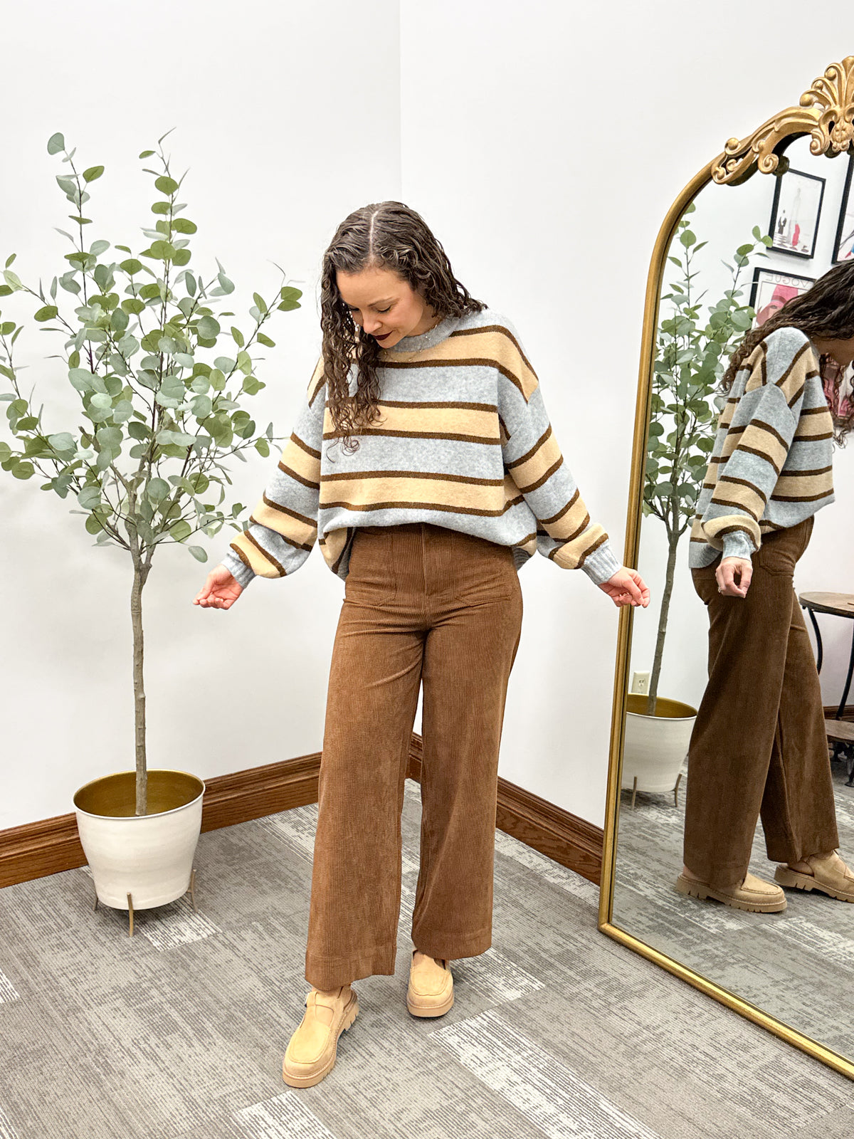 Gray, Beige & Brown Striped Sweater