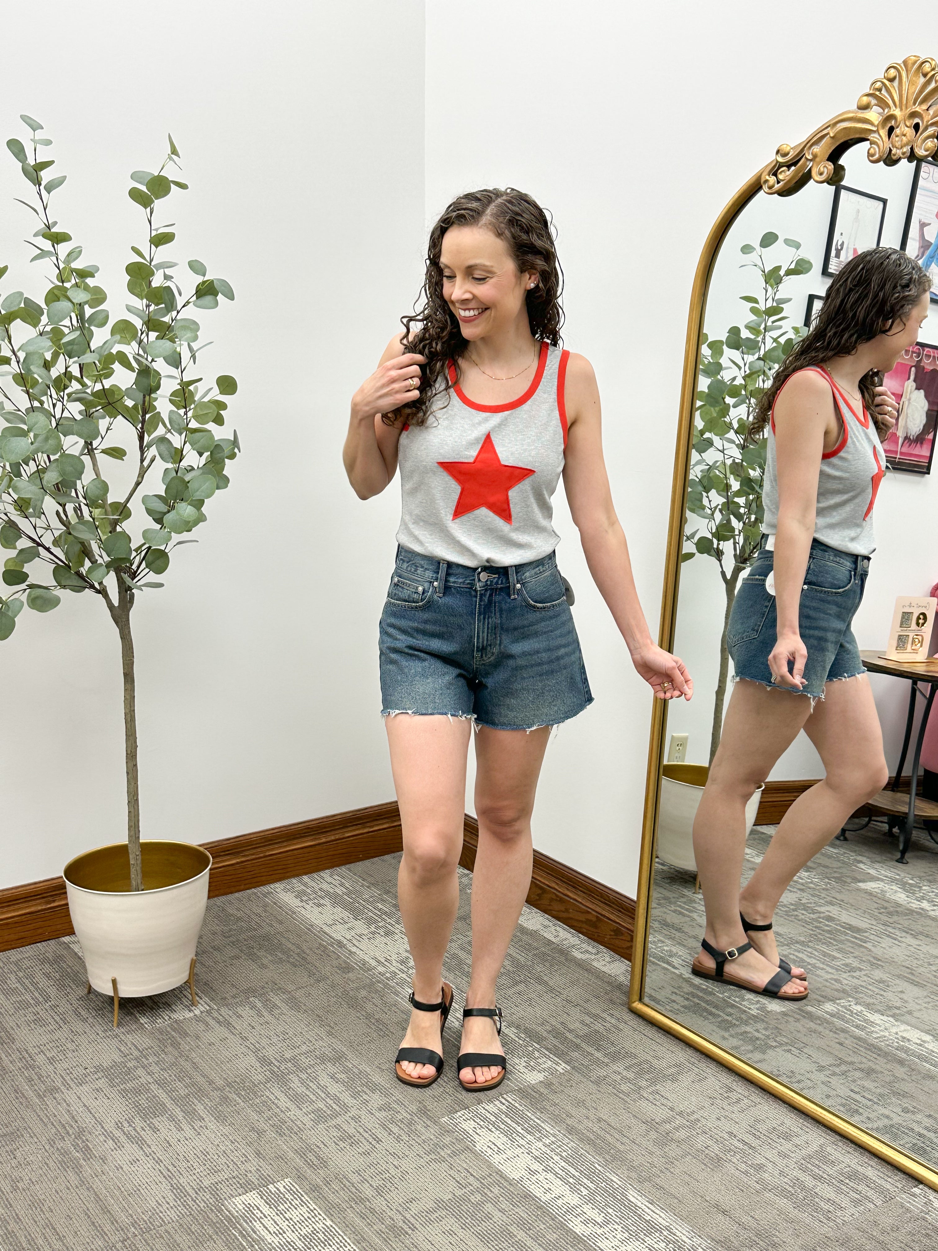 Gray & Red Star Patch Tank Top