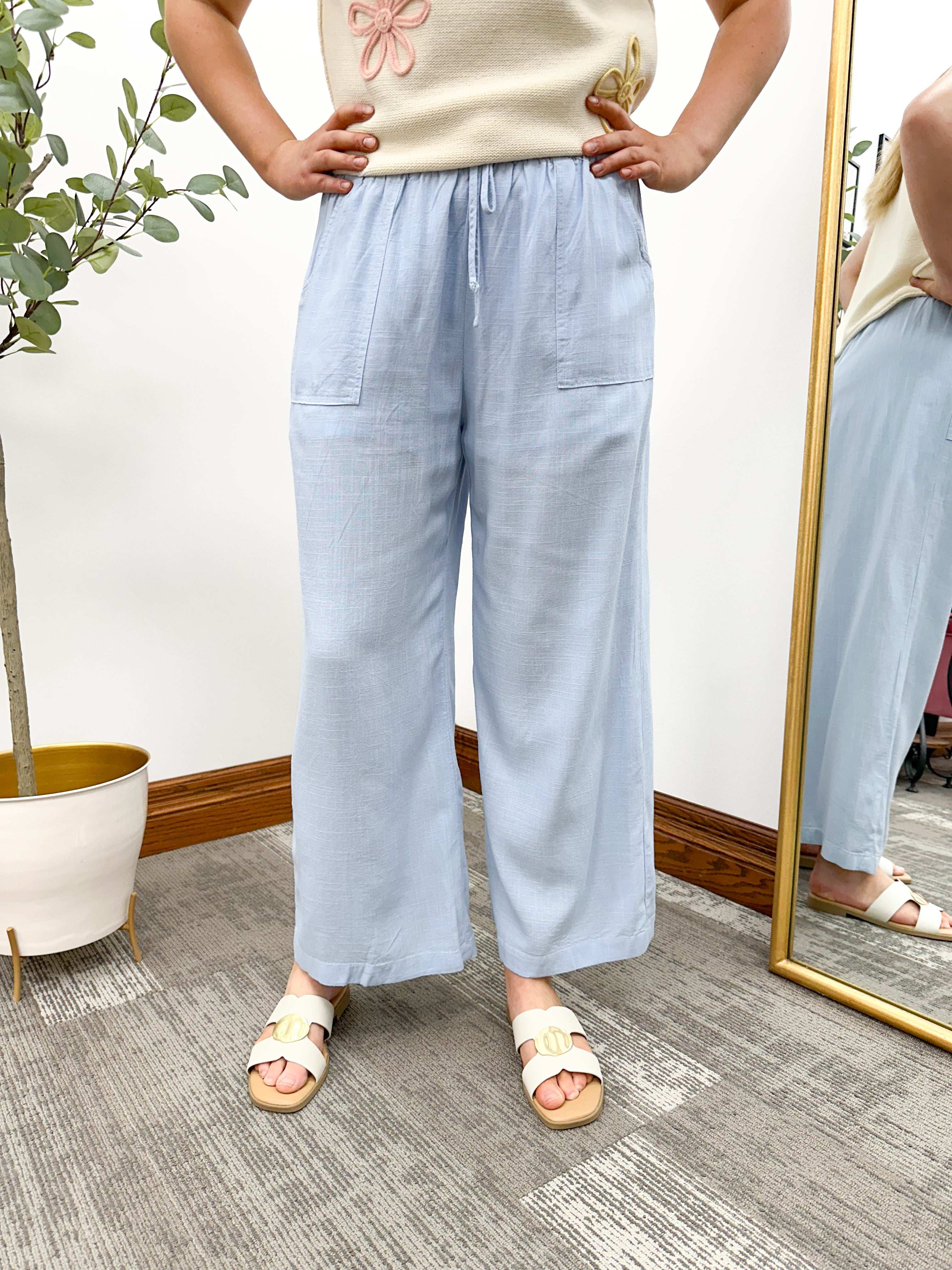 Cropped Light Blue Linen Pants