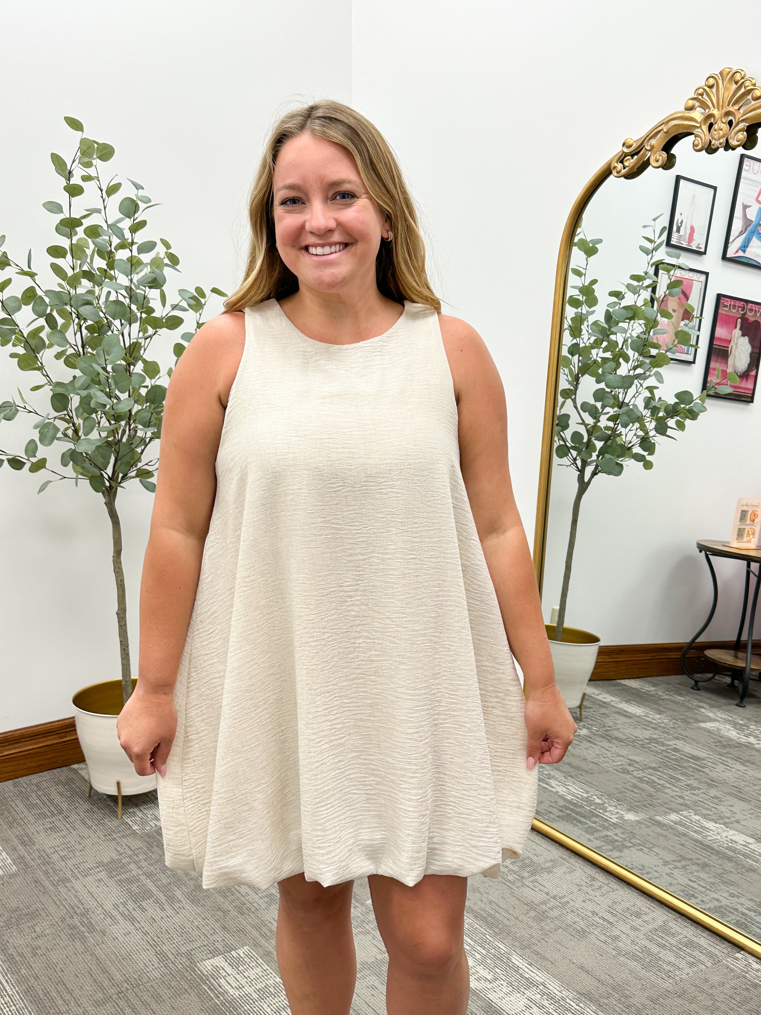 Beige Bubble Hem Mini Dress