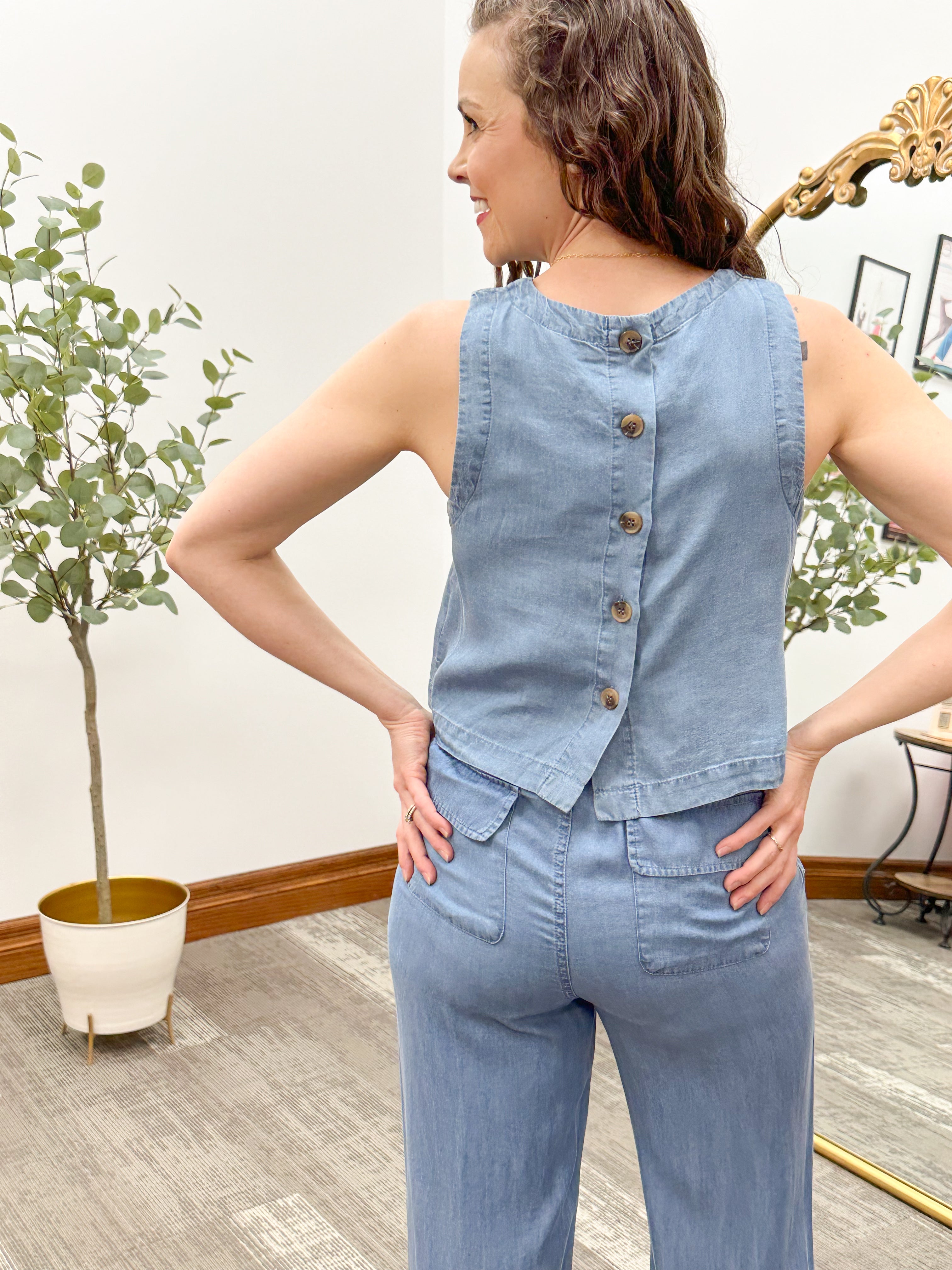 Thea Button Back Chambray Tank