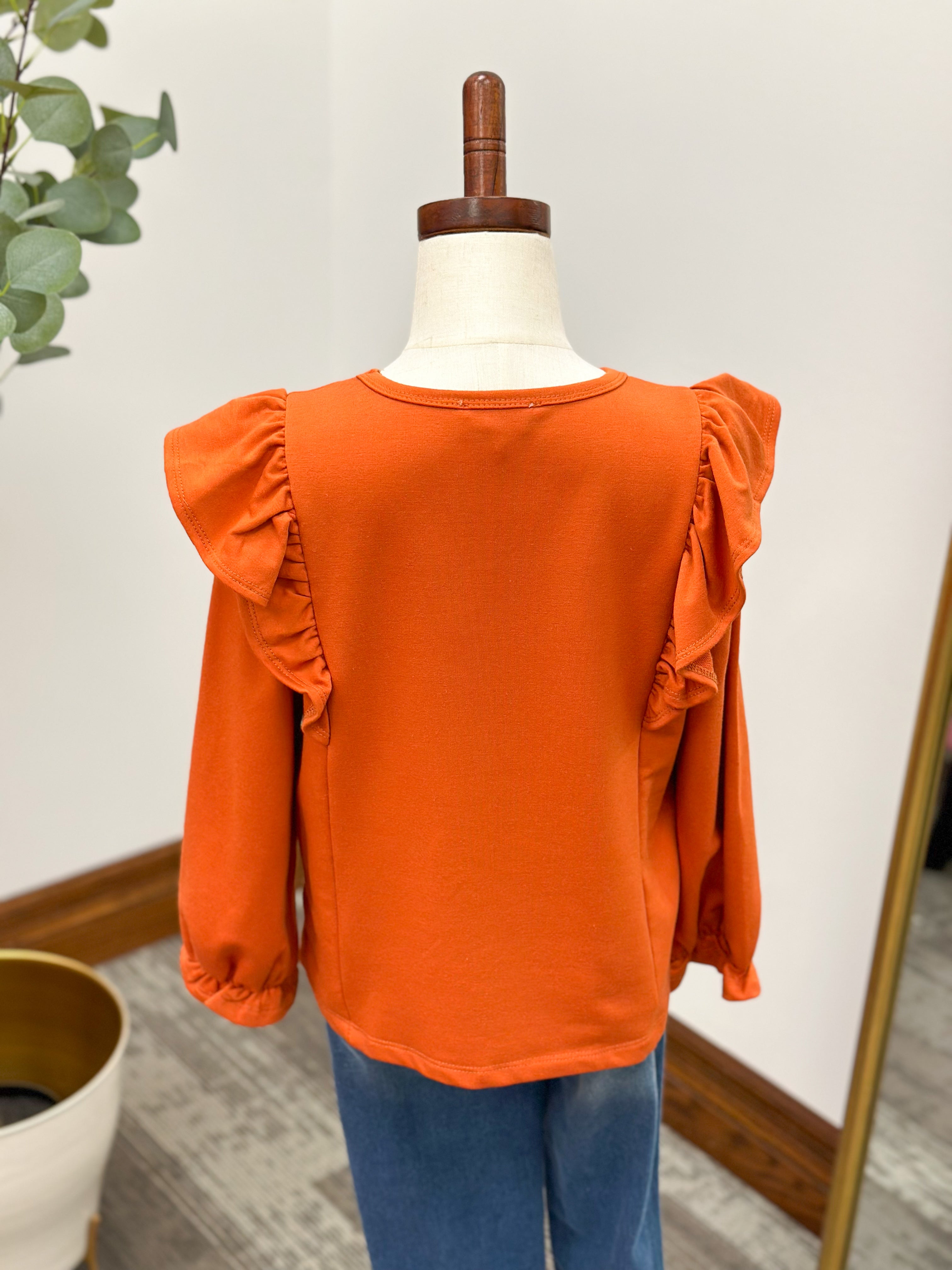 Girls Orange Ruffle Top