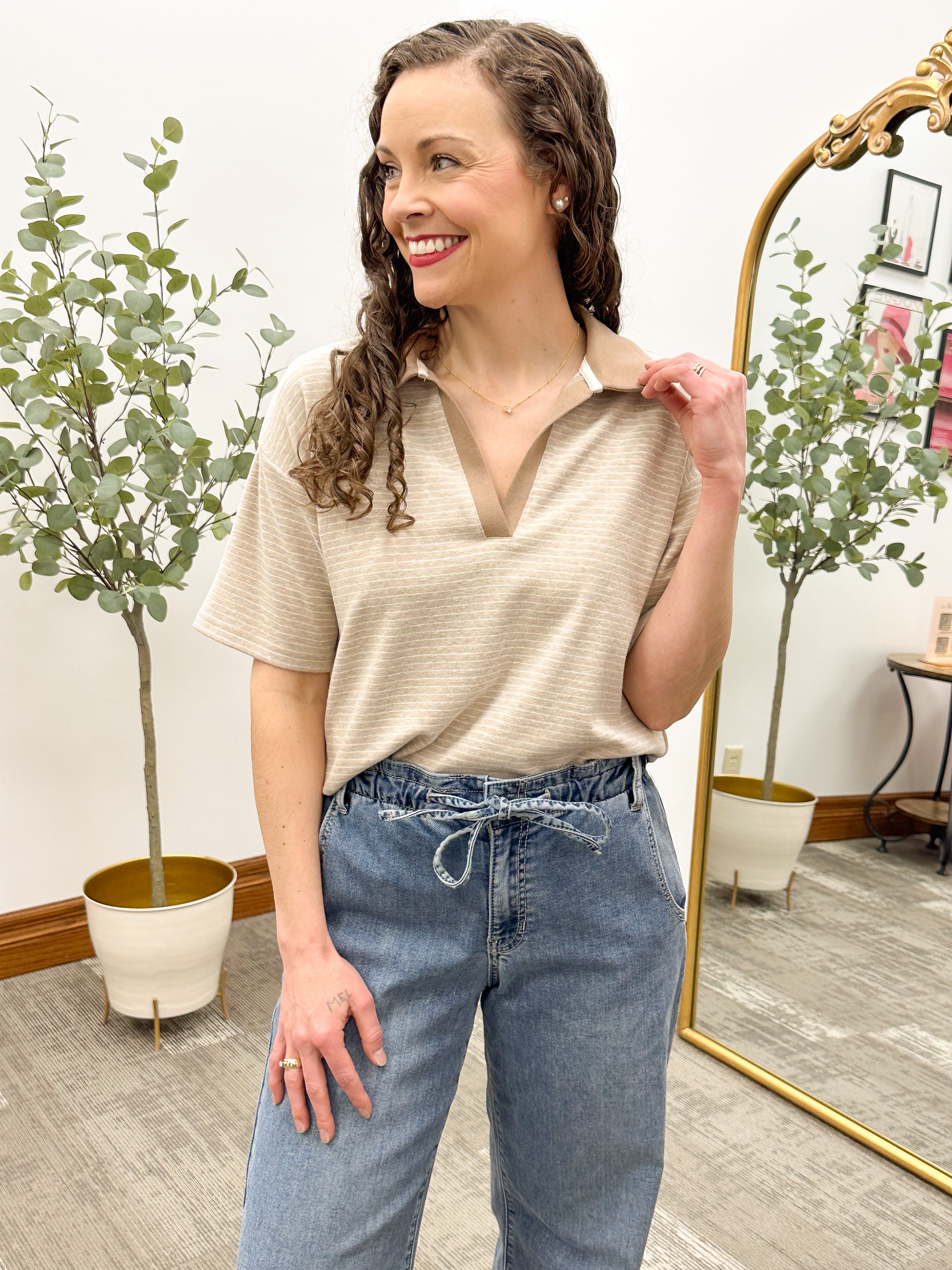 Thread & Supply Calix Tan and White Top, Thready & Supply Shirt