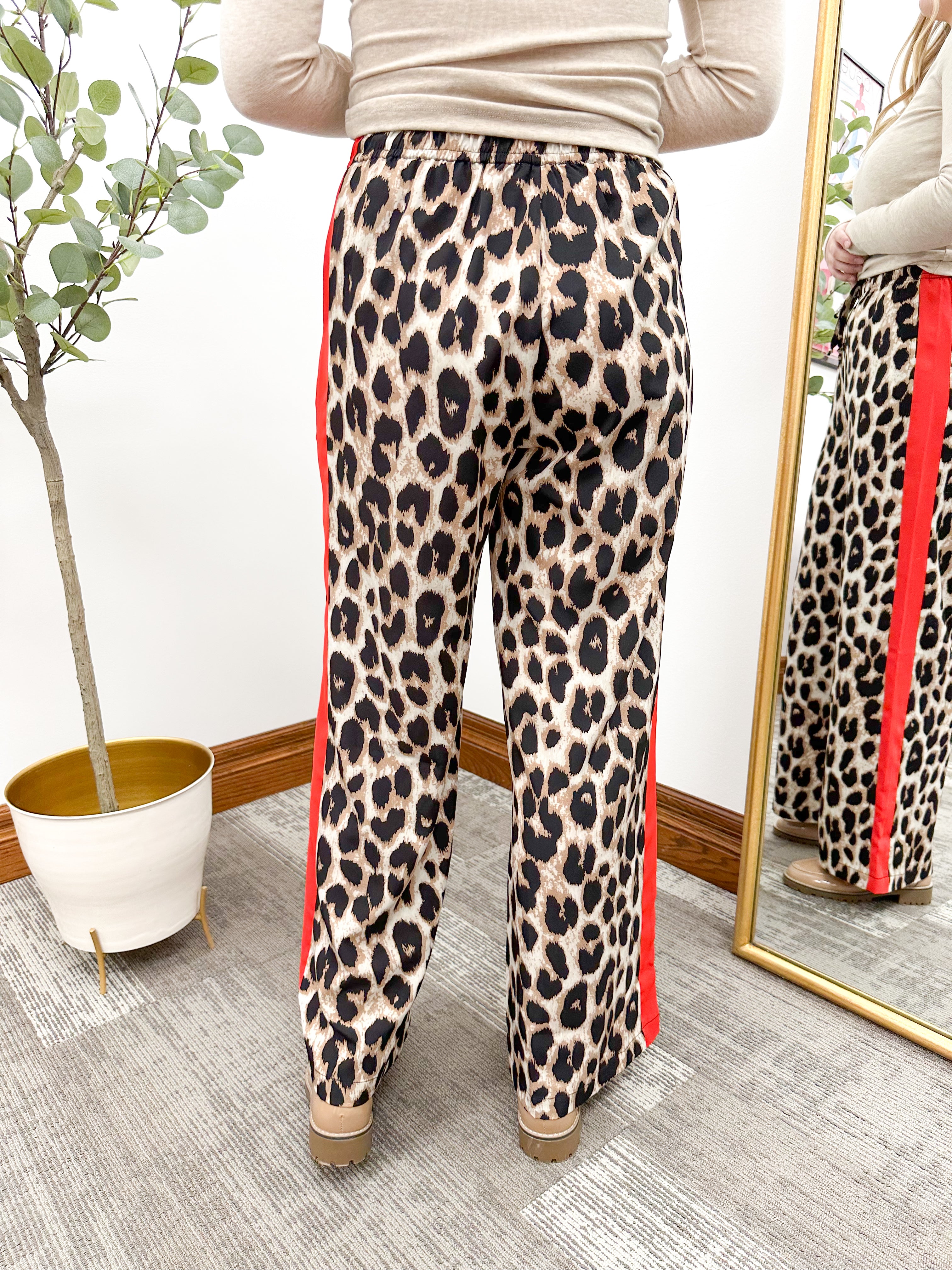 Leopard Print Red Striped Pants