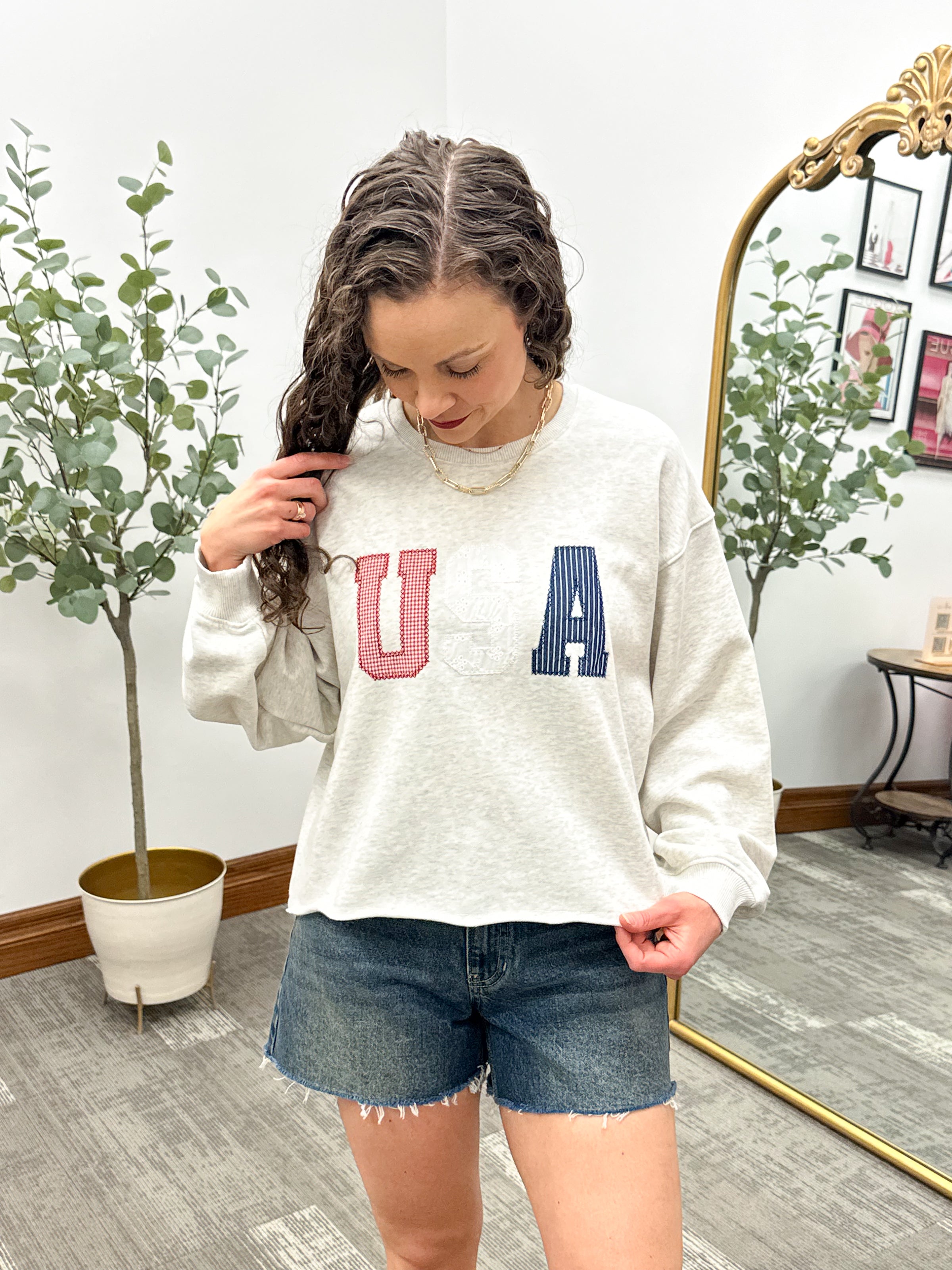 USA Patchwork Cropped Sweatshirt