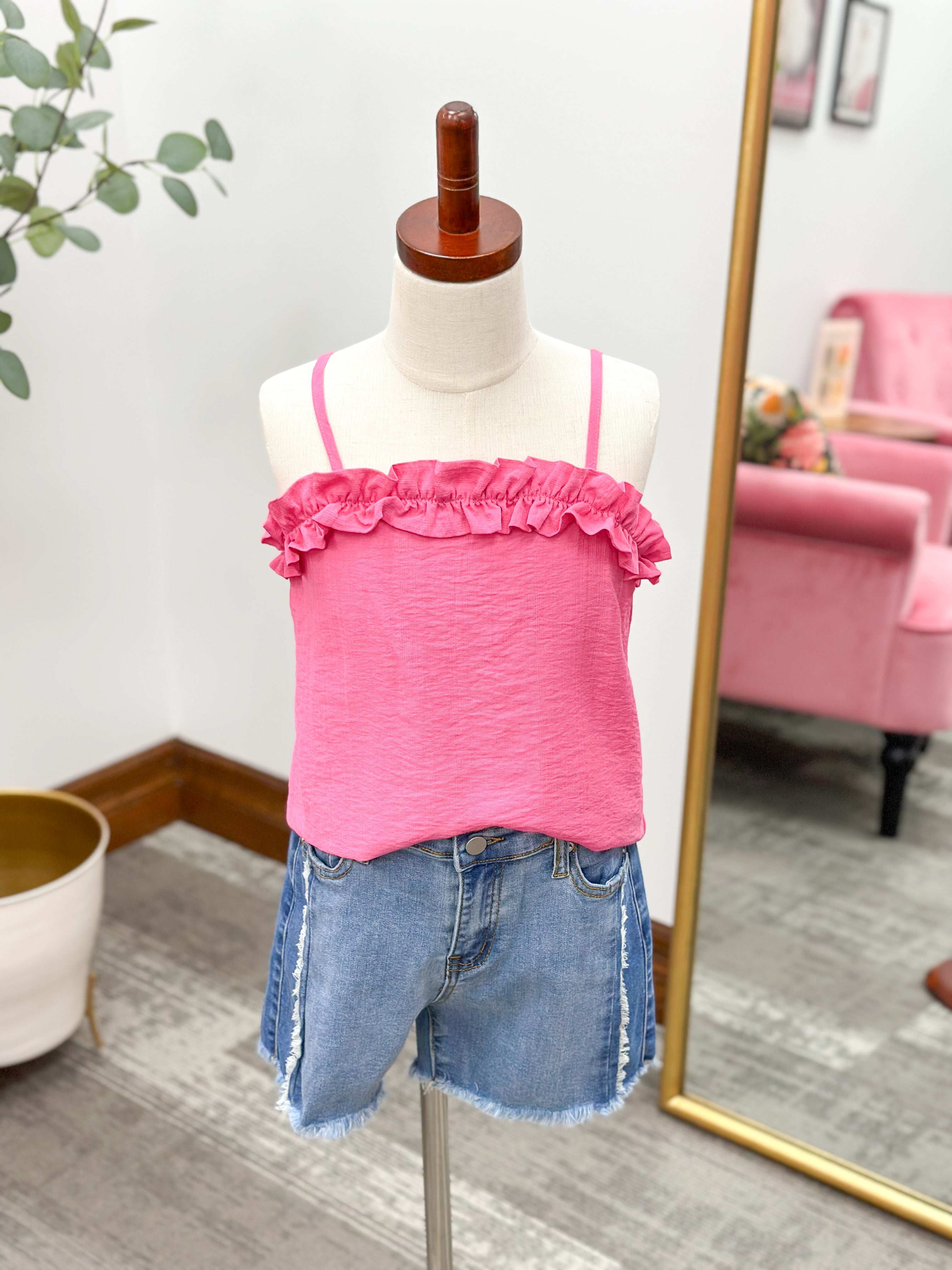 Girls Pink Ruffle Tank Top