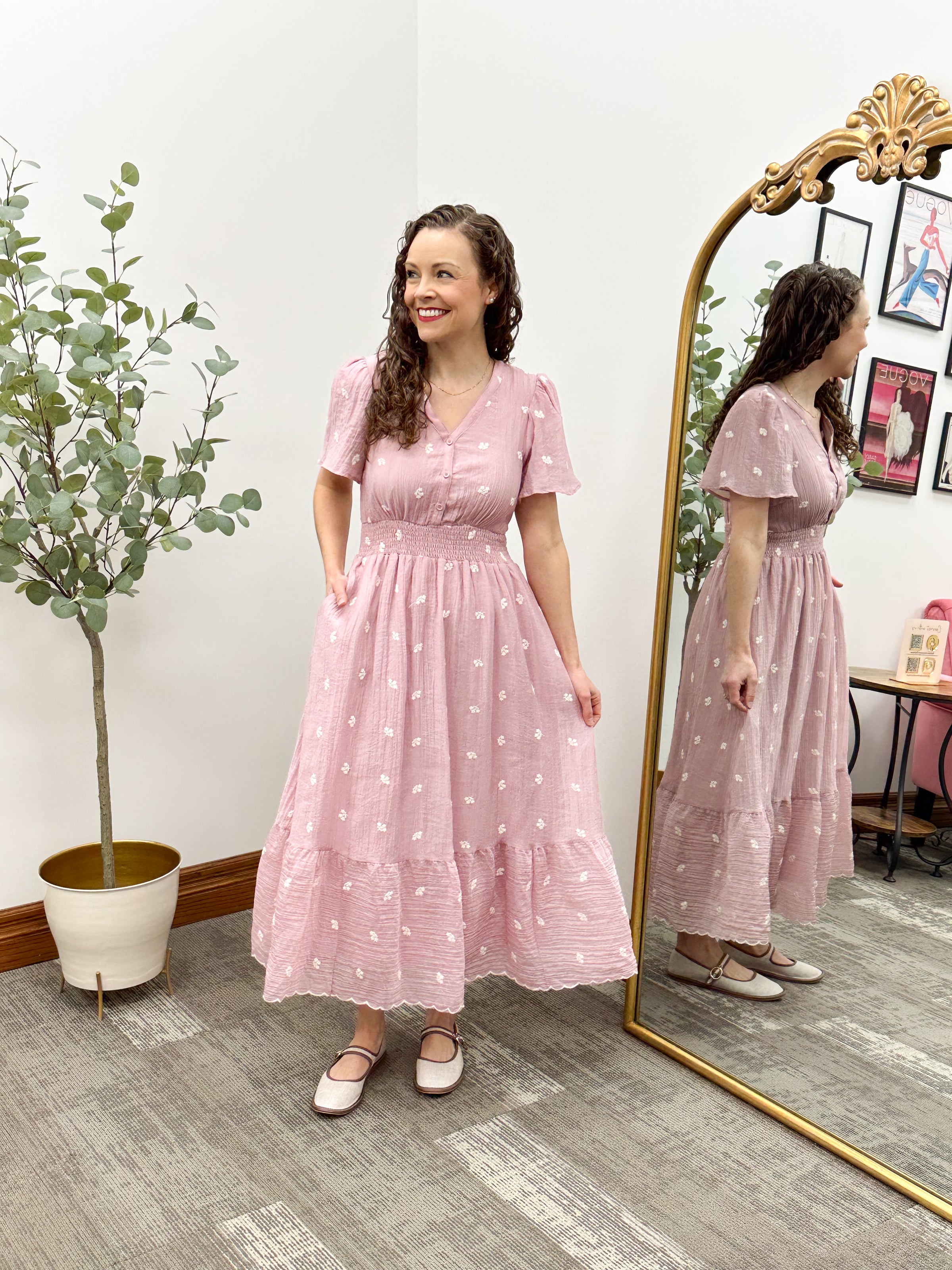 Mauve Floral Embroidered Maxi Dress