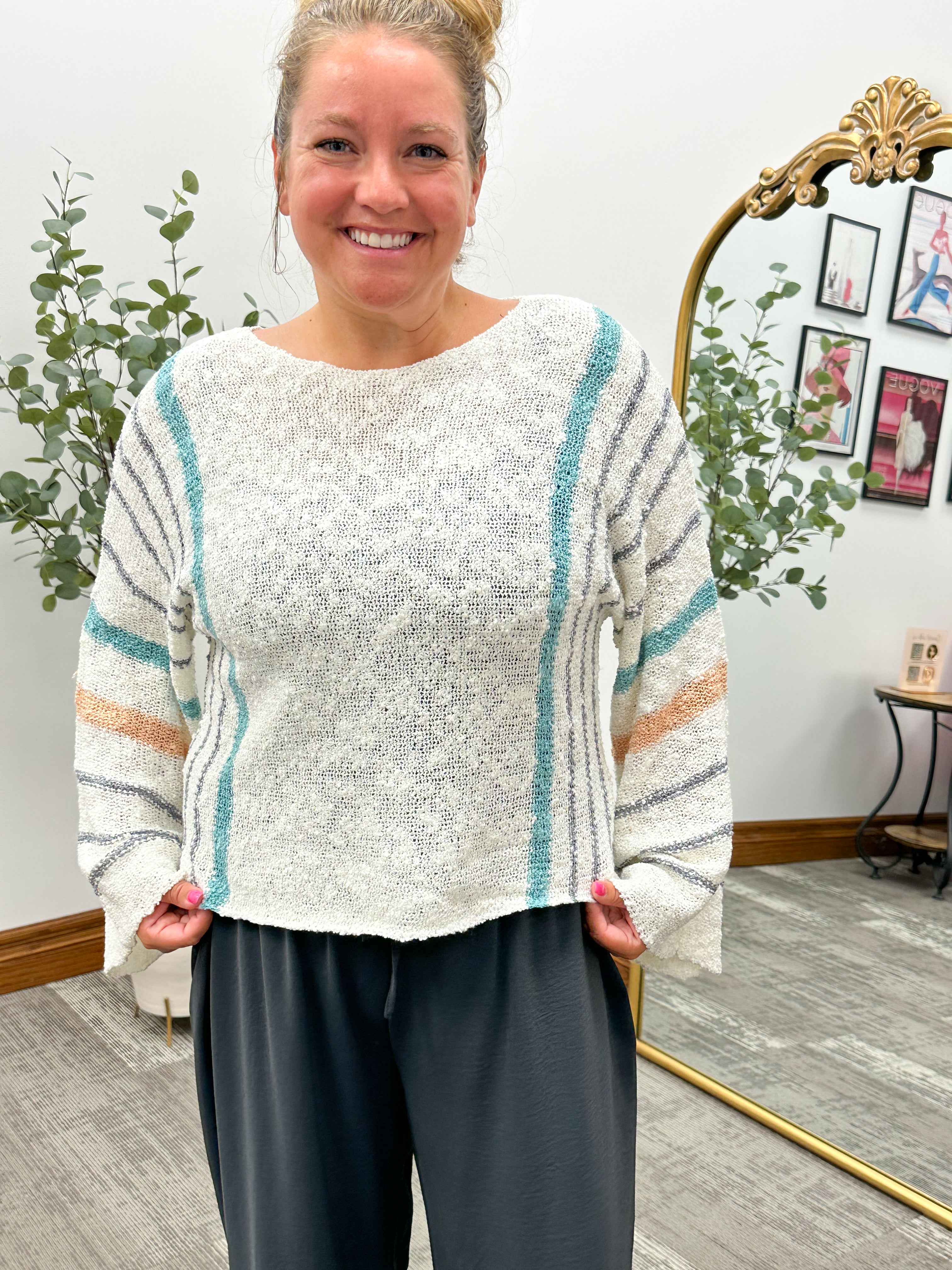 Verticle Striped Bell Sleeve Sweater