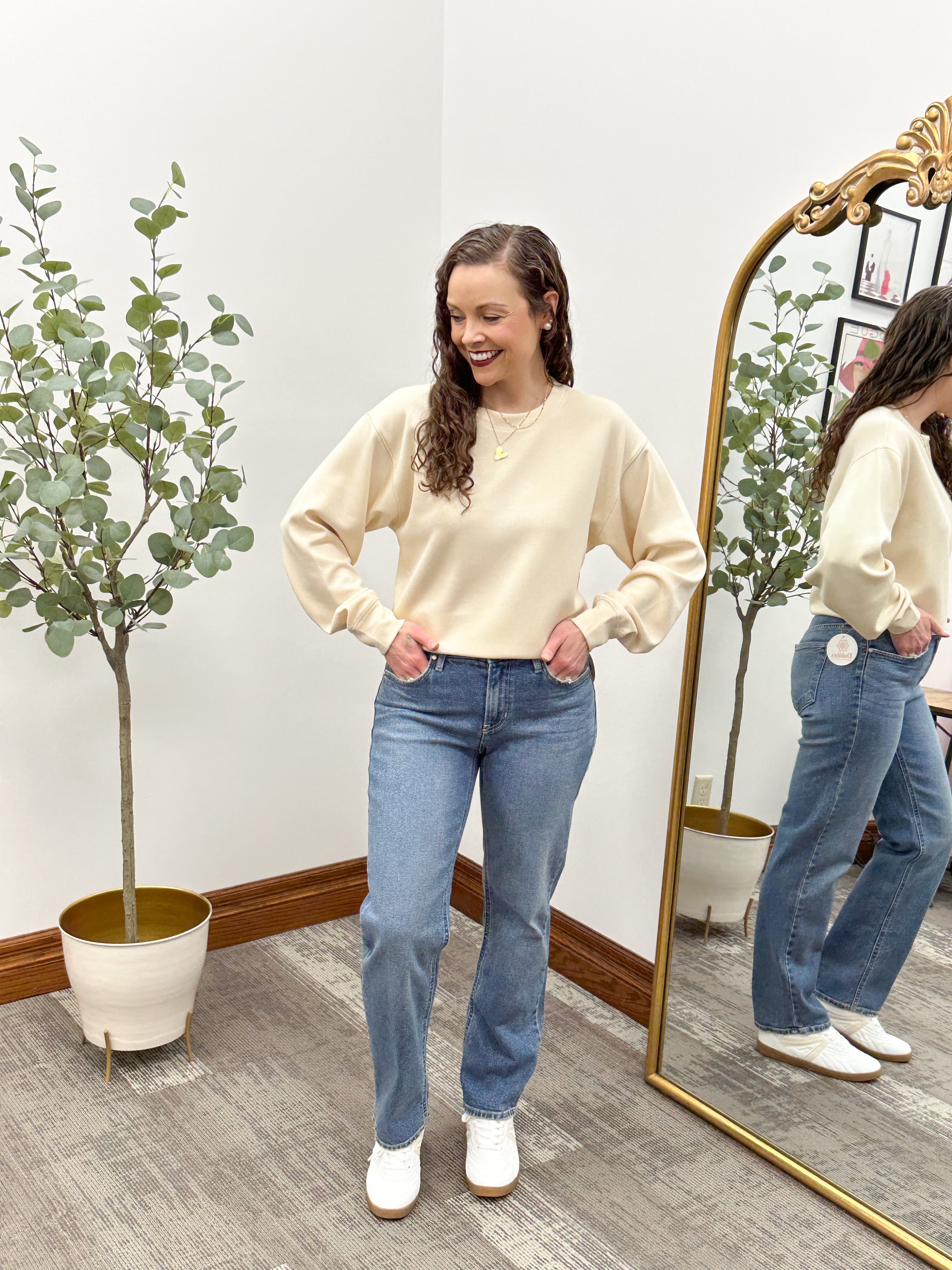 Cream Crewneck Top
