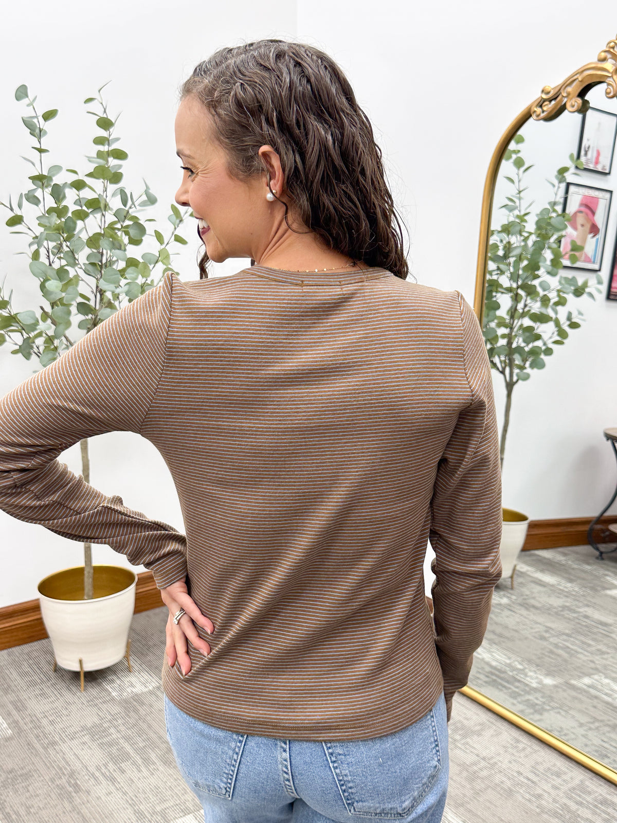 Blue & Brown Striped Long Sleeve Top