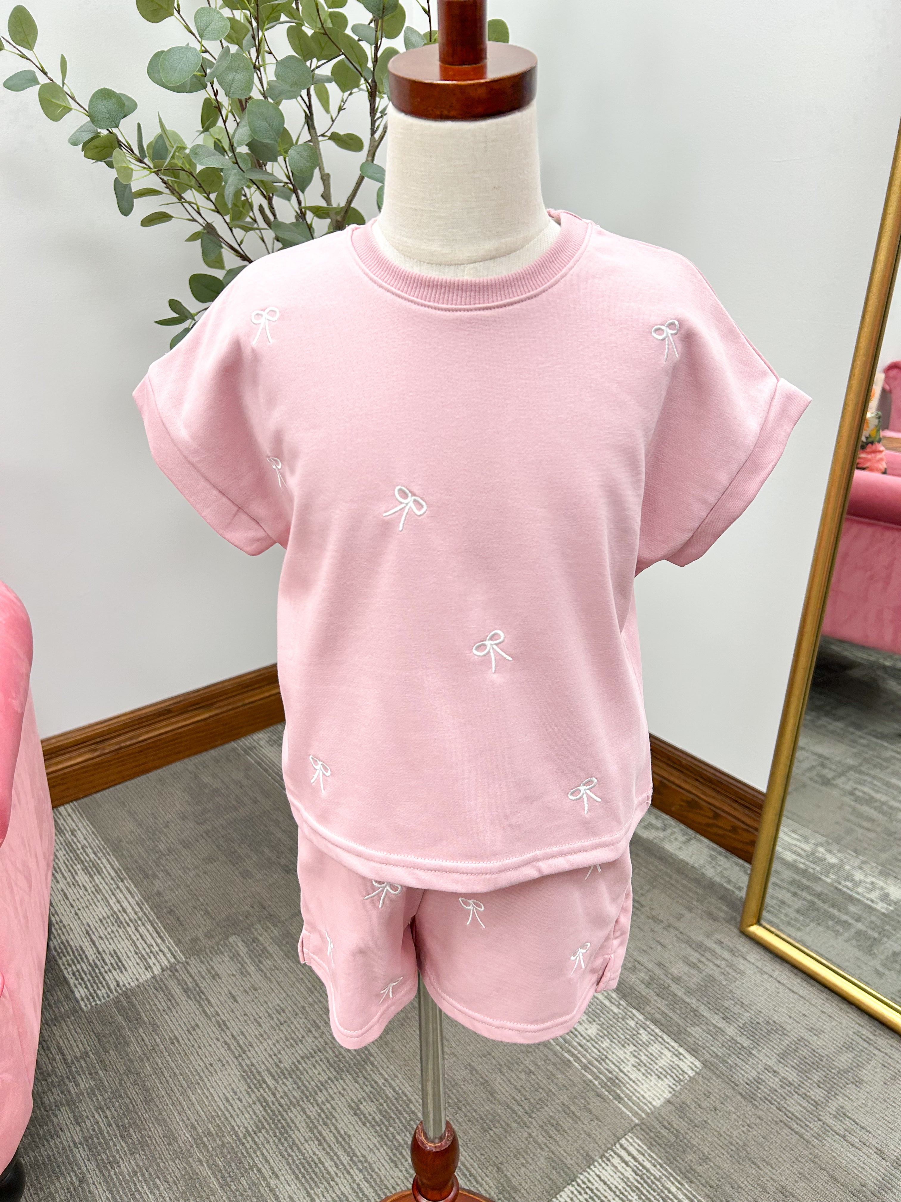 Girls Pink Bow Embroidered Shorts