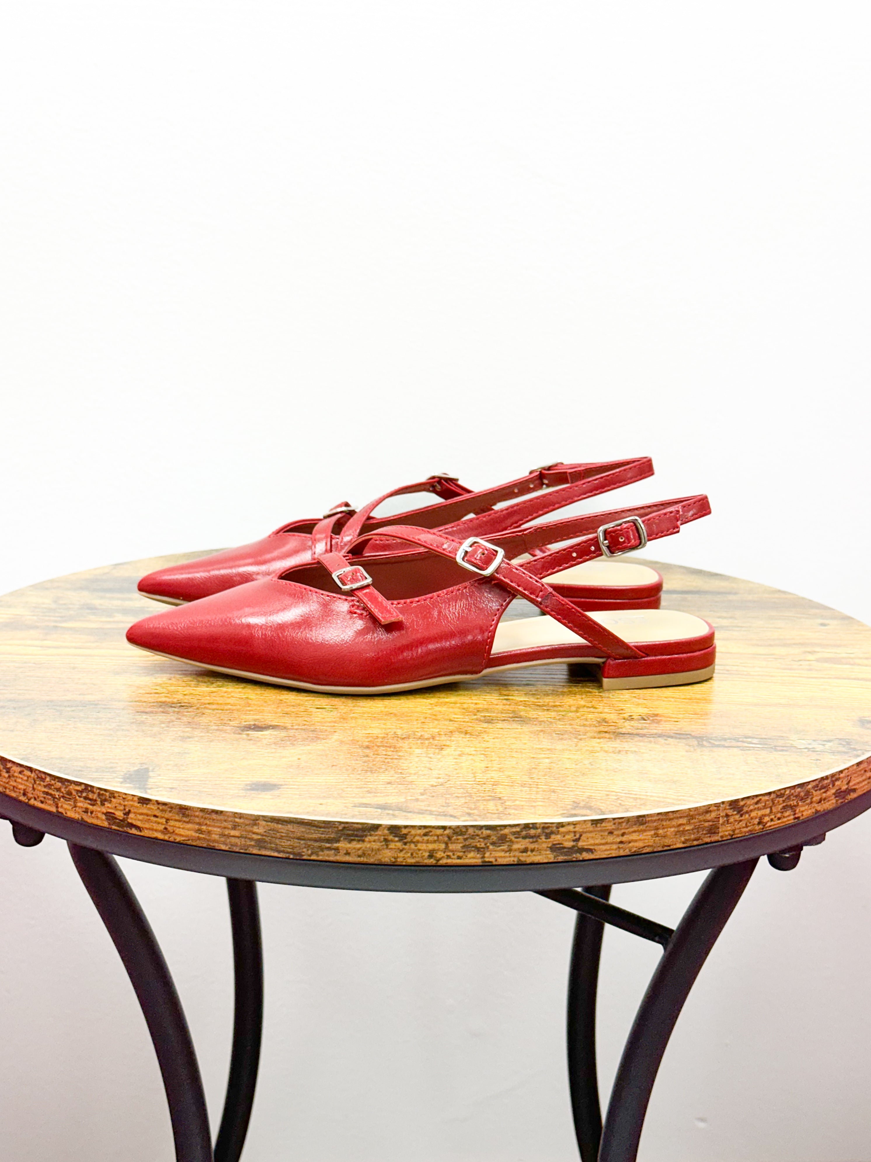 Red Pointed Toe Slingback Shoes