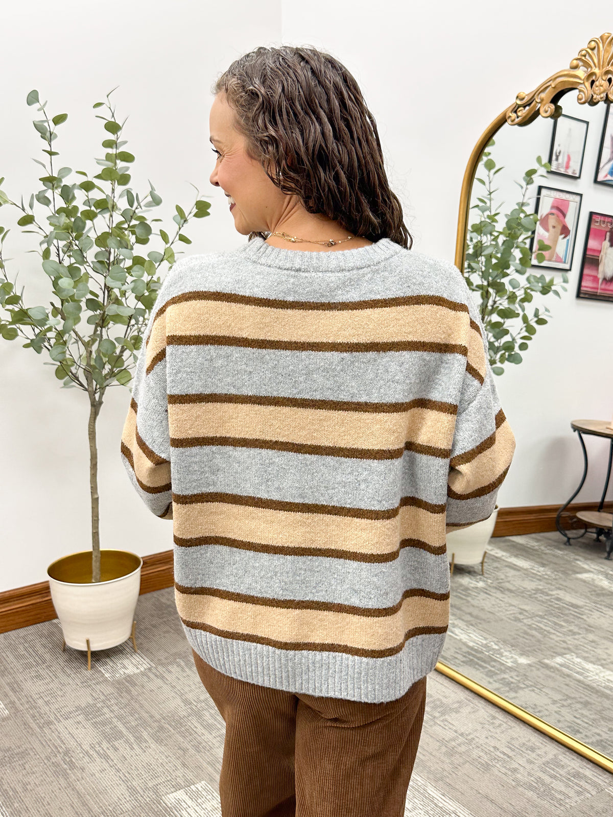 Gray, Beige & Brown Striped Sweater