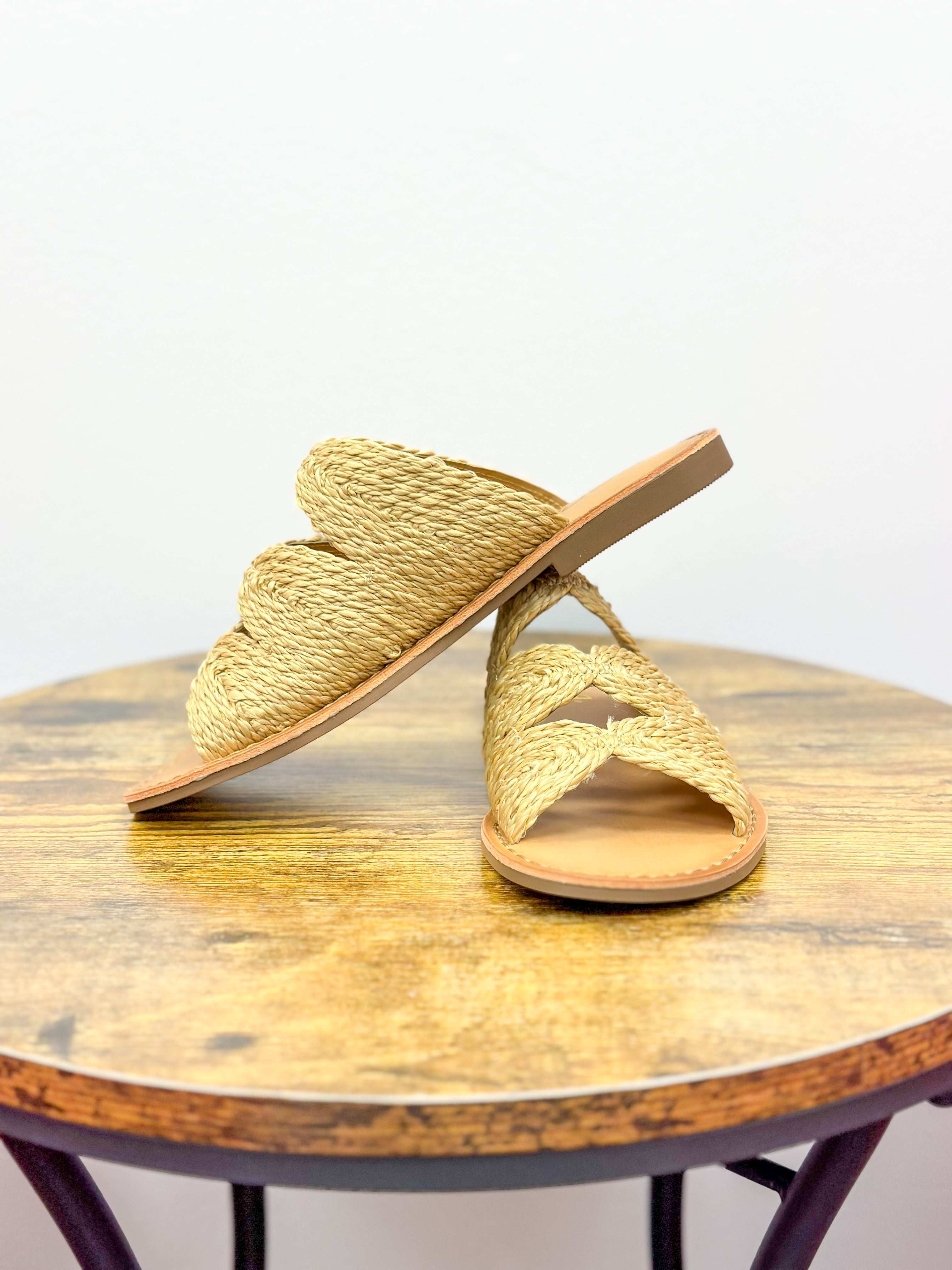 Tan Raffia Flat Sandals