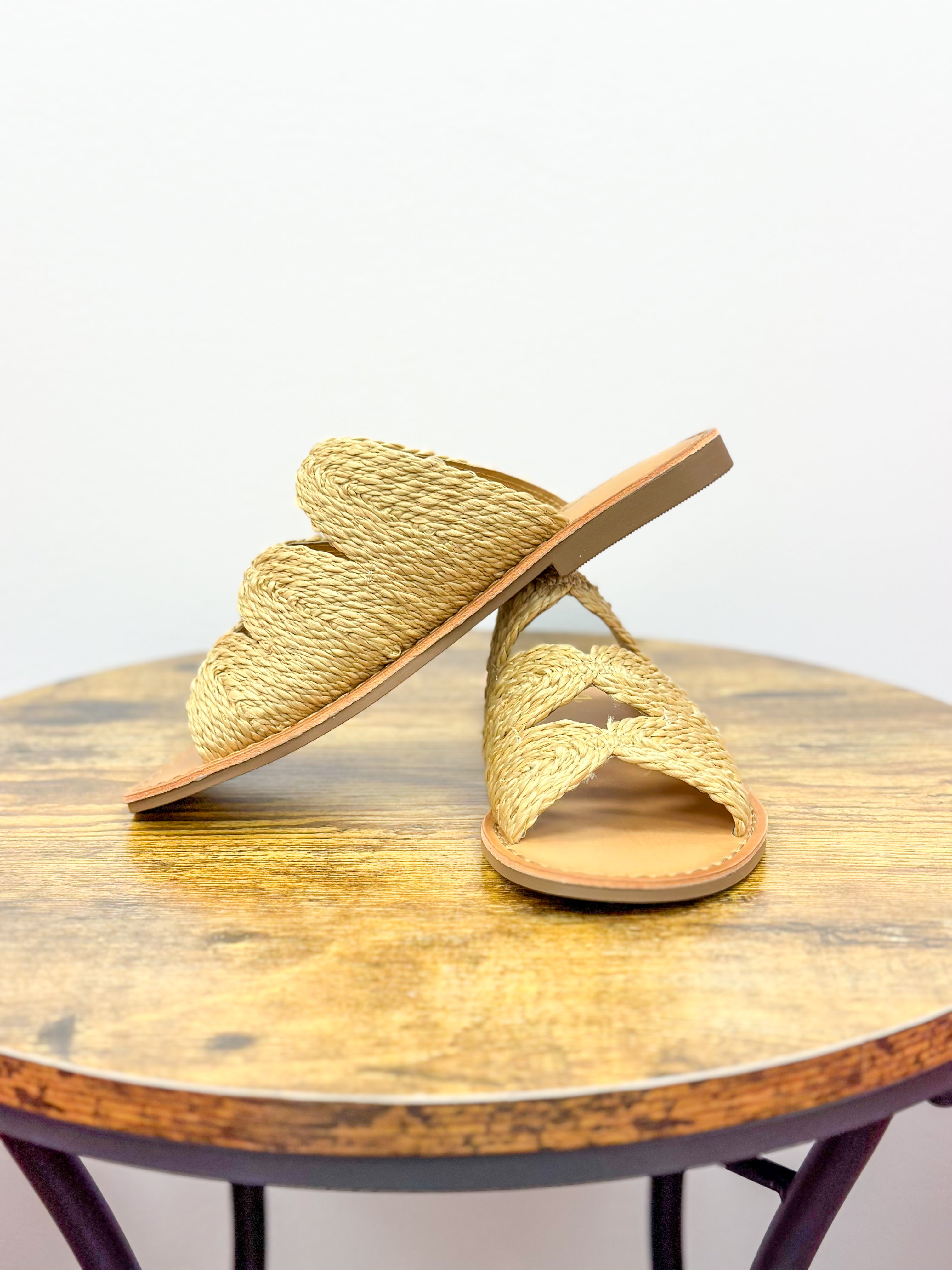 Tan Raffia Flat Sandals