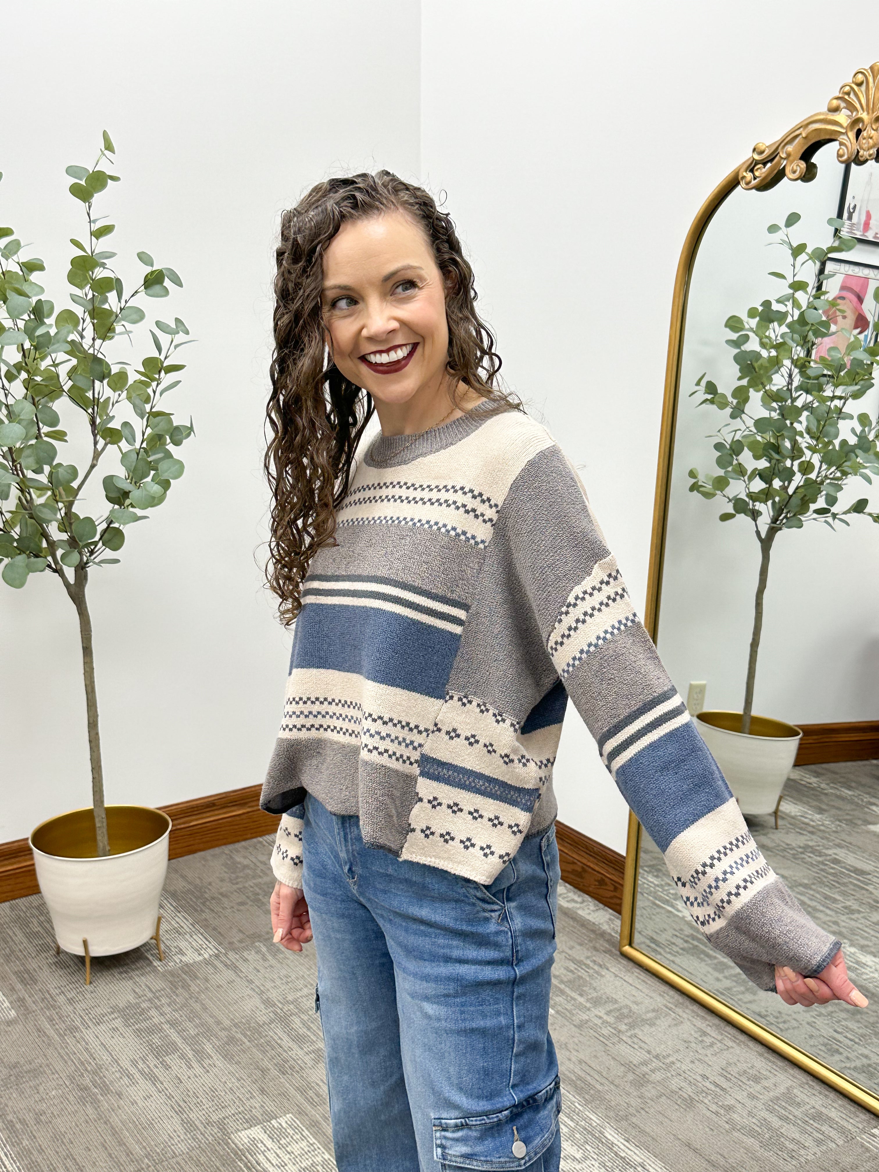 Vintage Style Striped Cropped Sweater