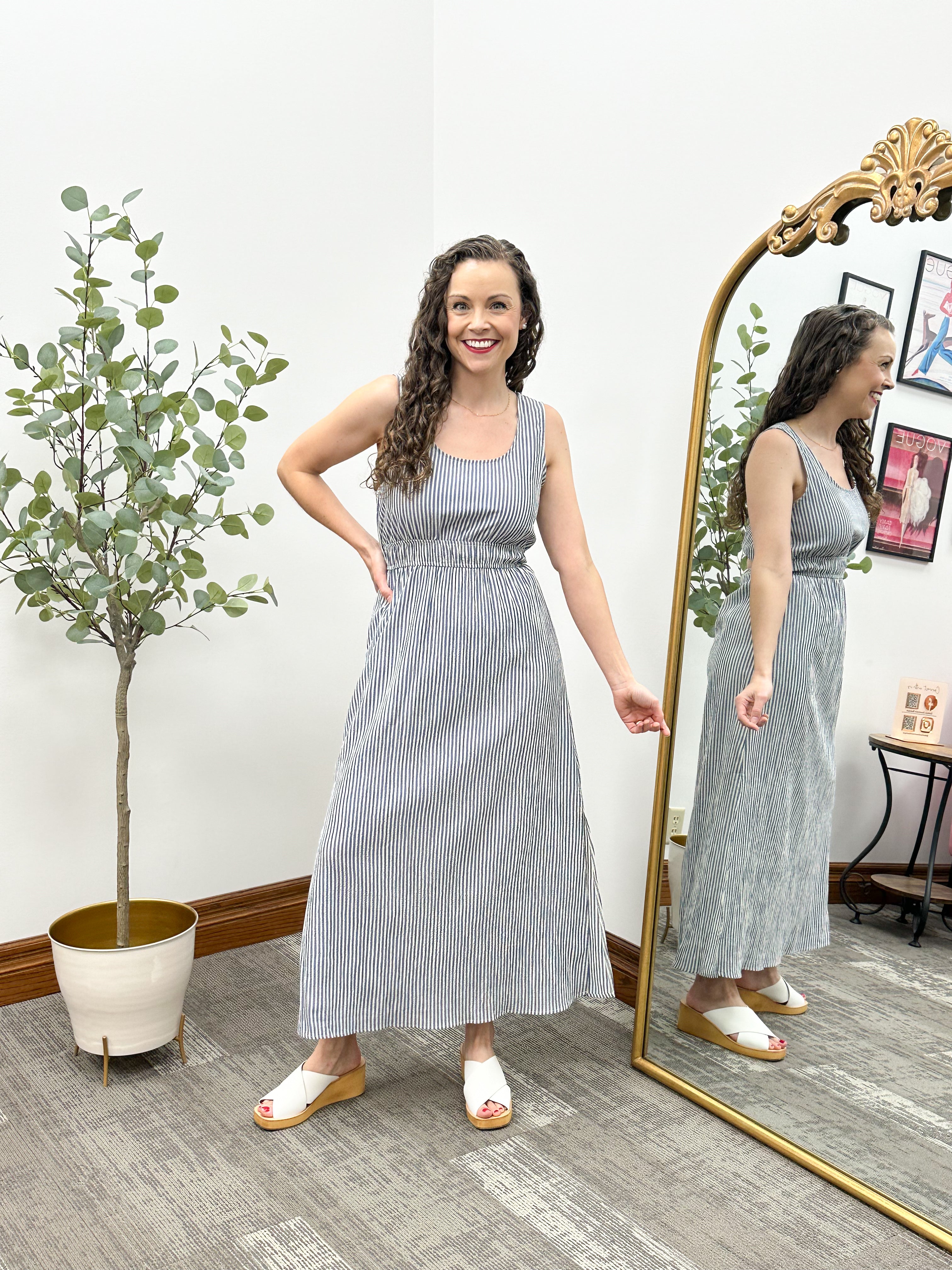 Striped Open Back Midi Dress