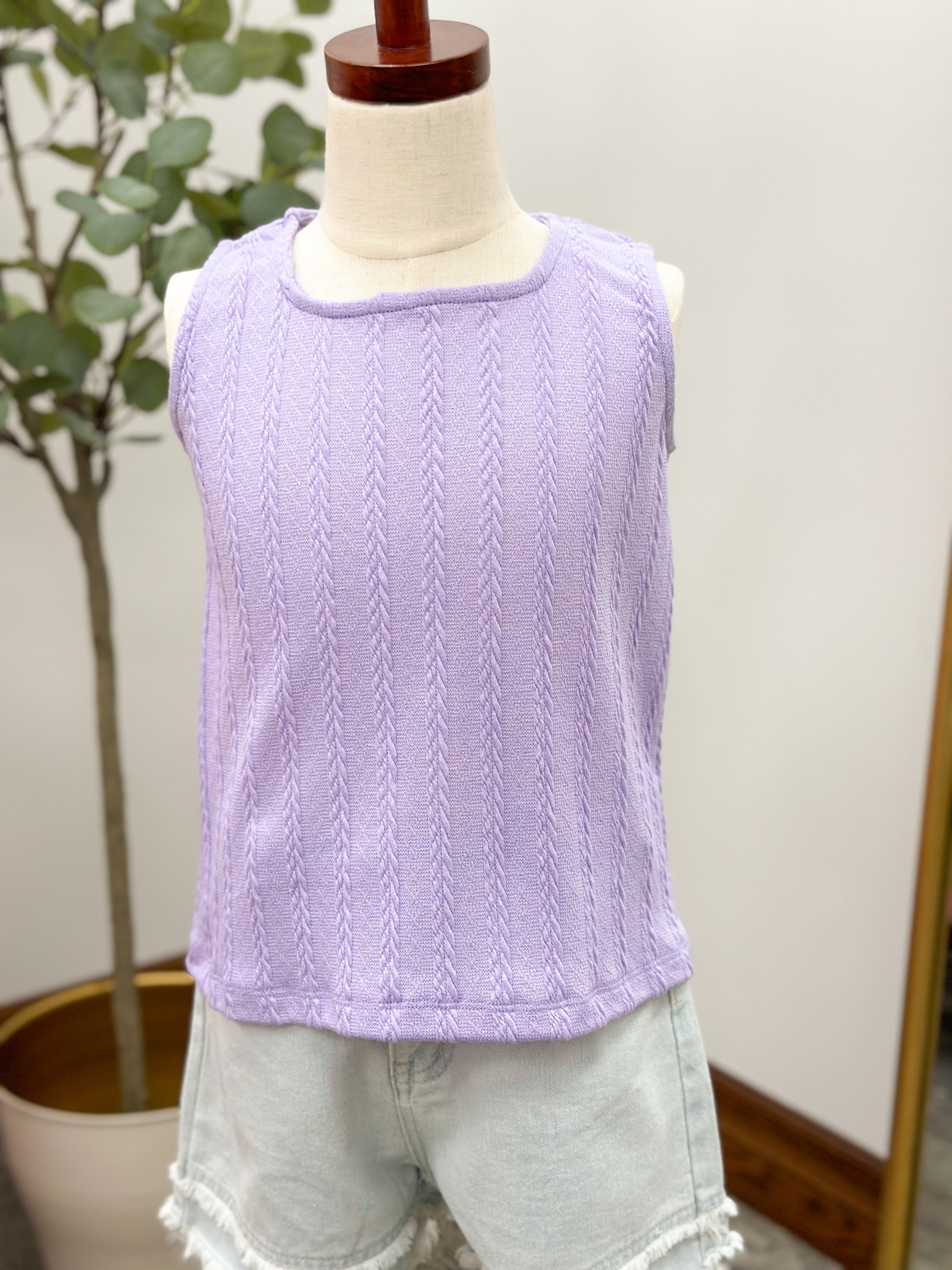 Girls Cable Knit Textured Tank