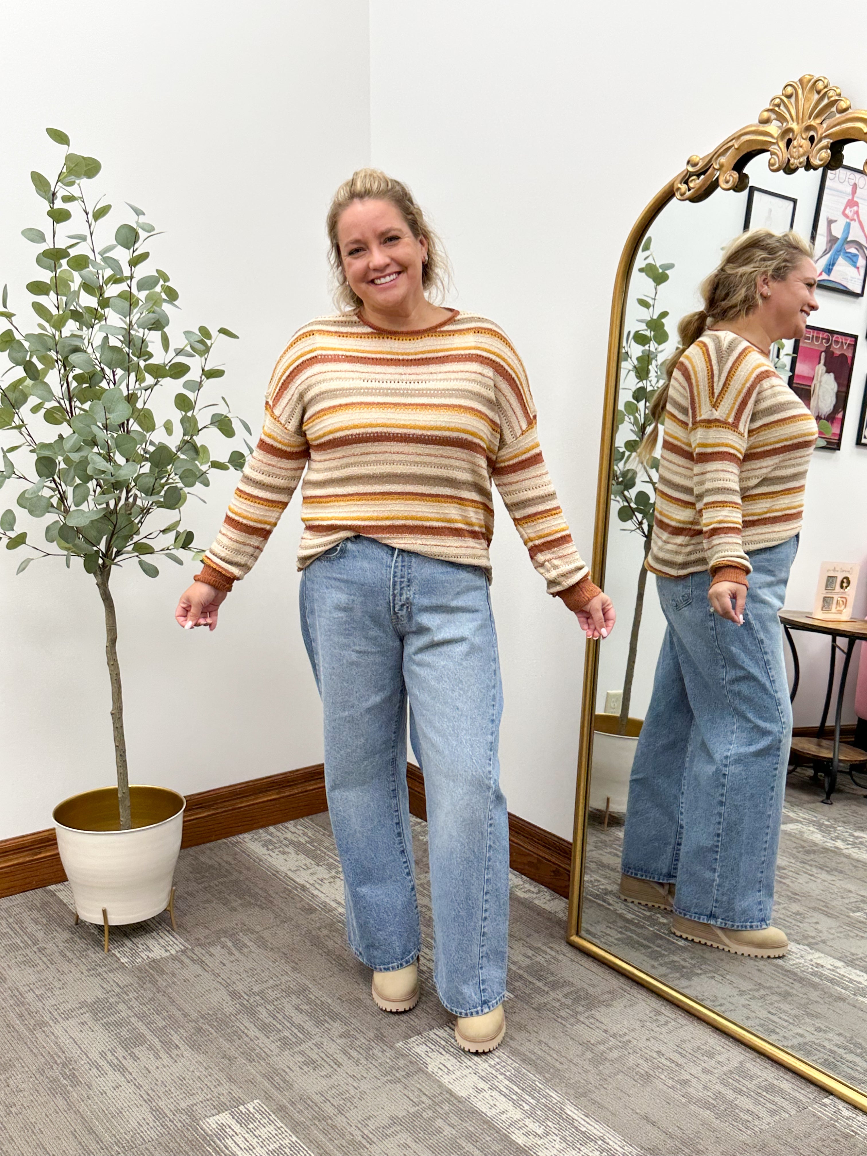 Simone Rust Striped Sweater