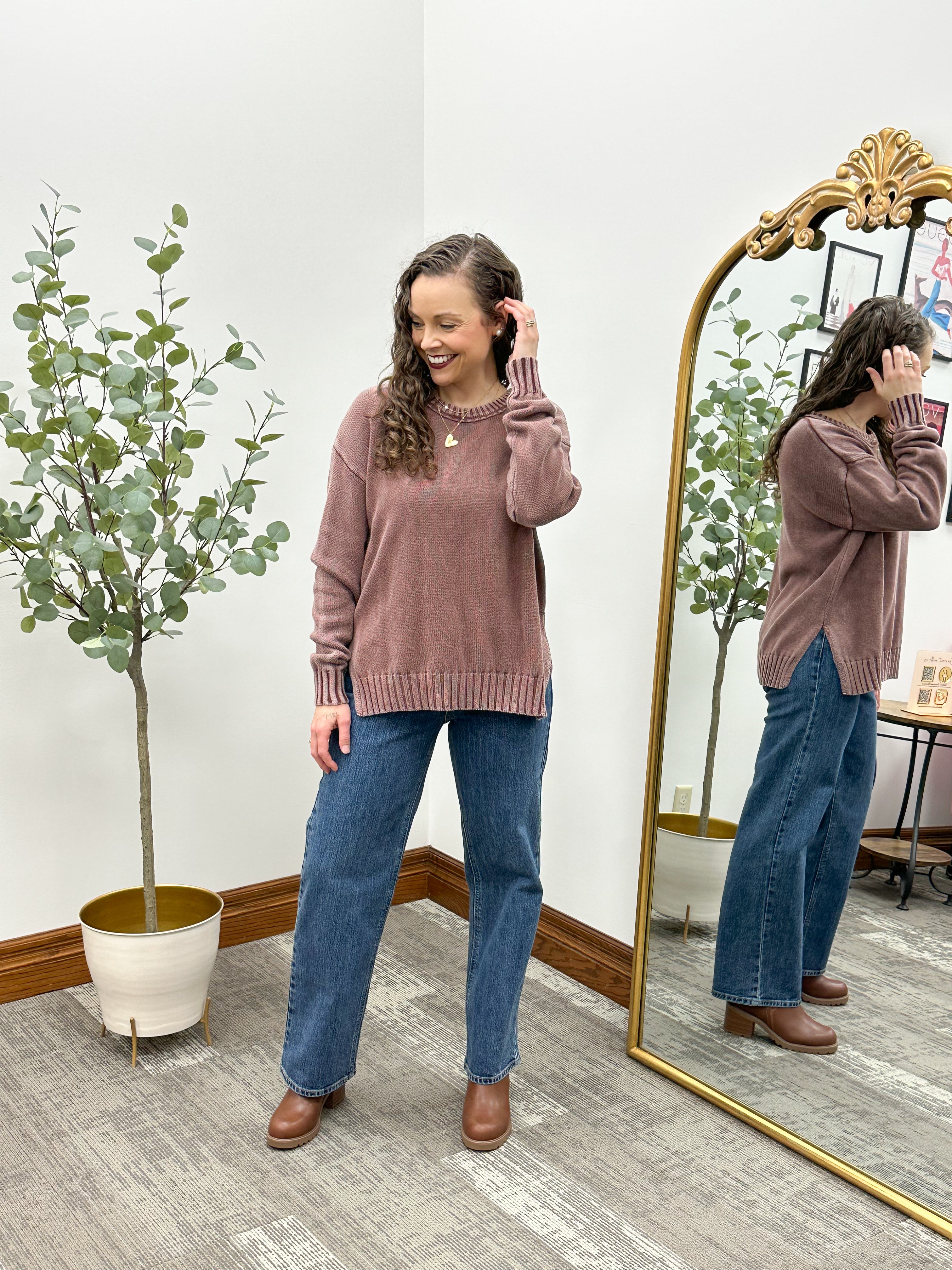 Oversized Washed Brown Sweater