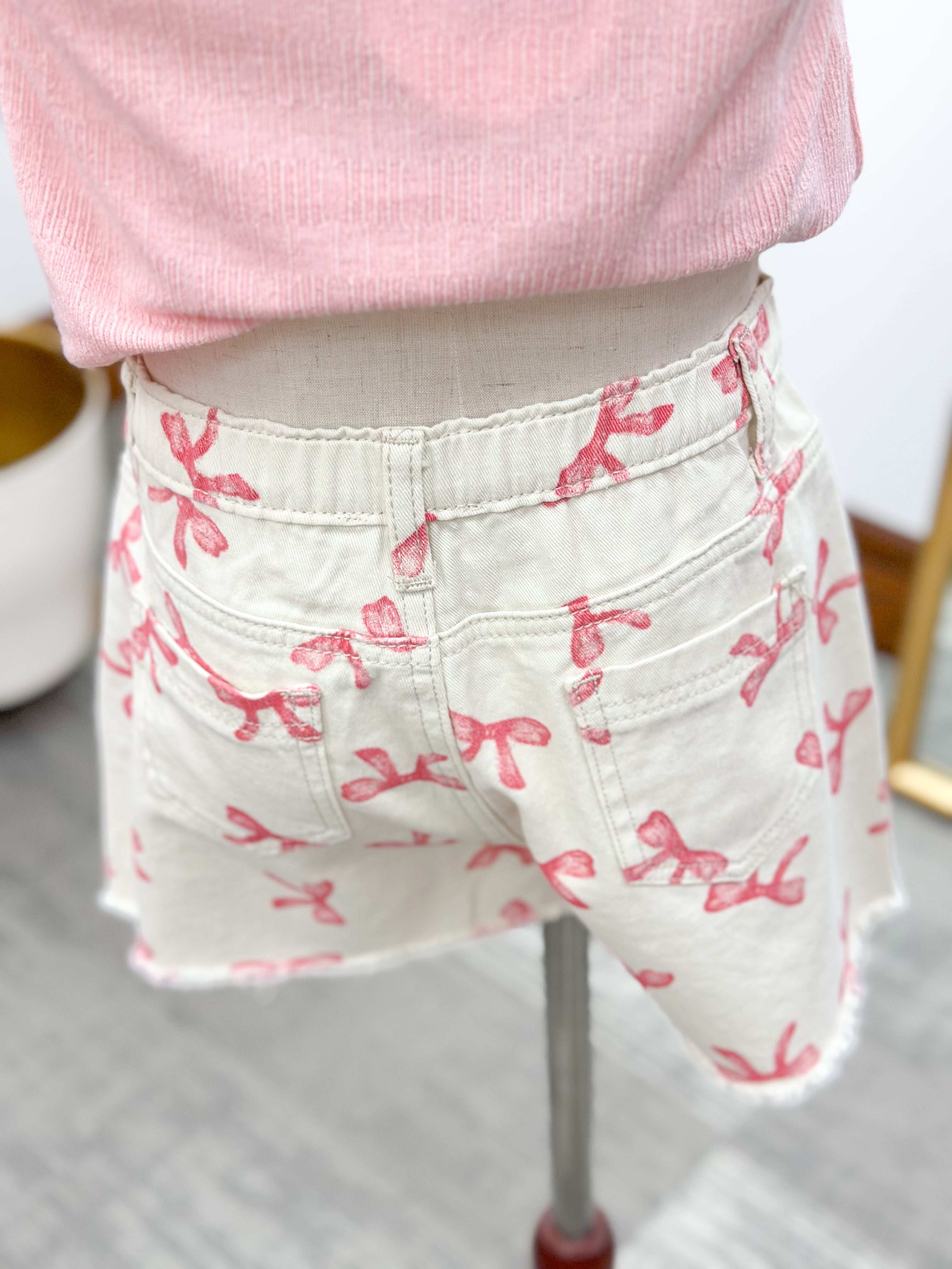 Girls Denim Pink Bow Shorts
