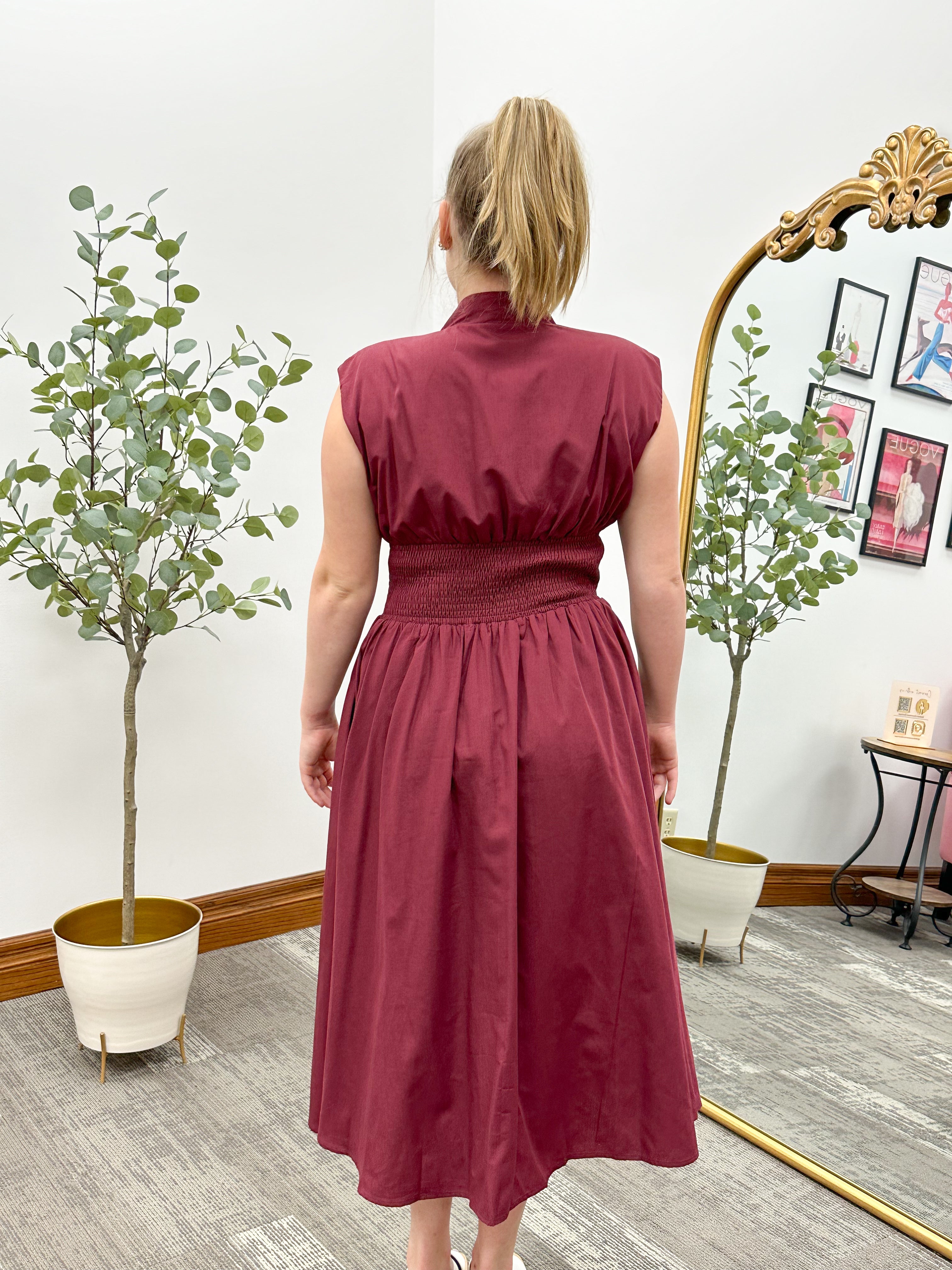 Emily Burgundy Midi Dress