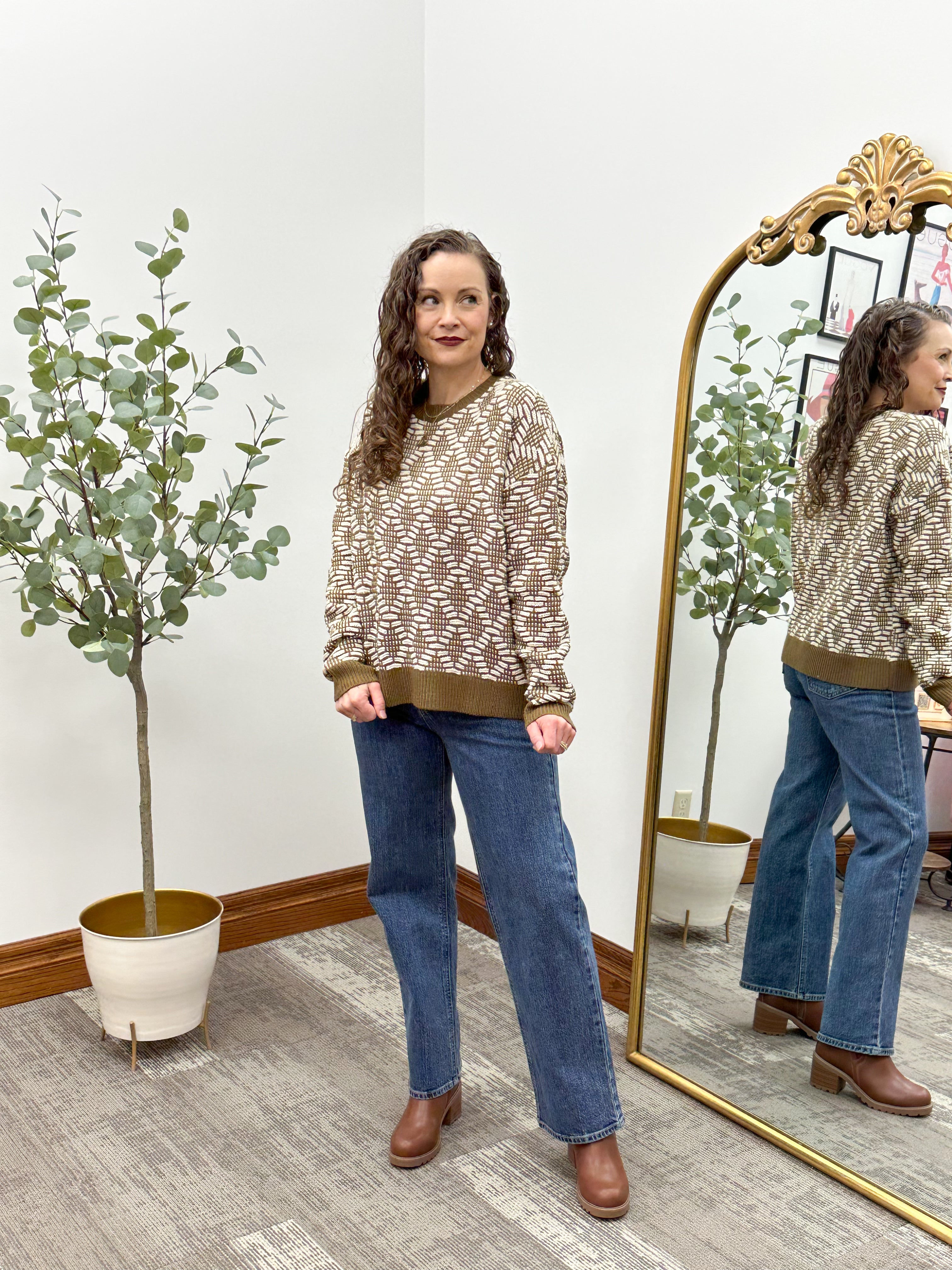 Cream & Brown Textured Sweater