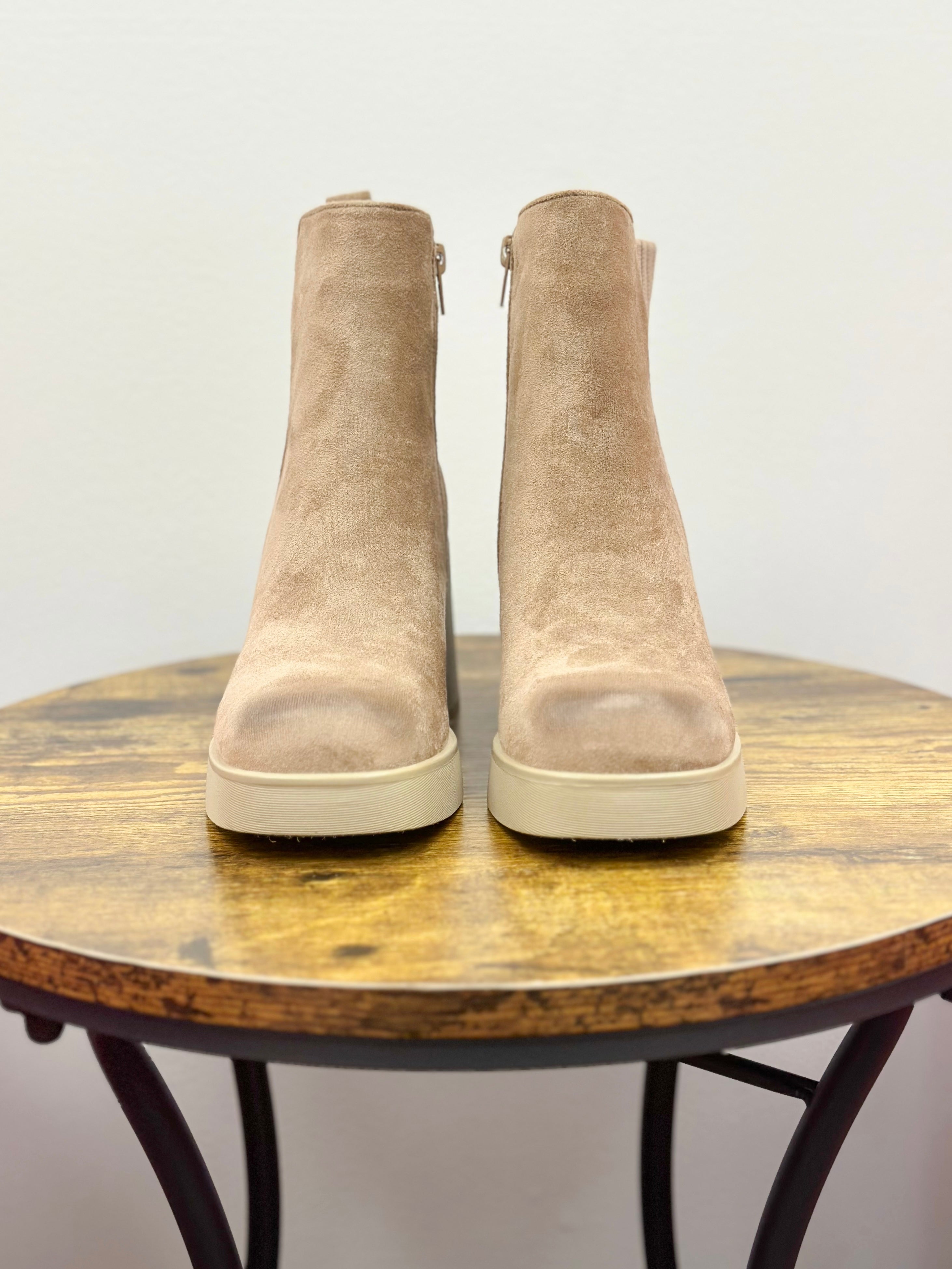 Taupe Chunky Heel Bootie