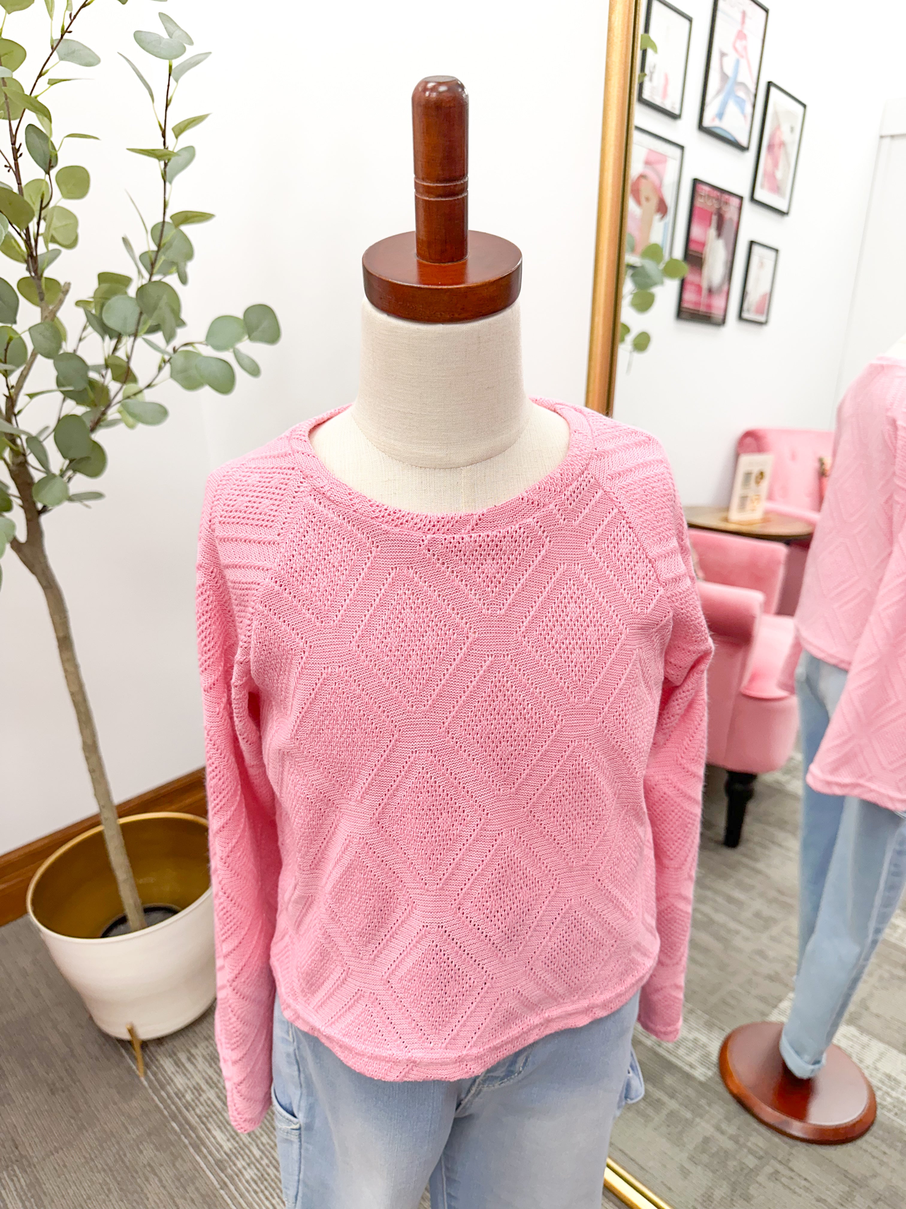 Girls Diamond Patterned Open Knit Top