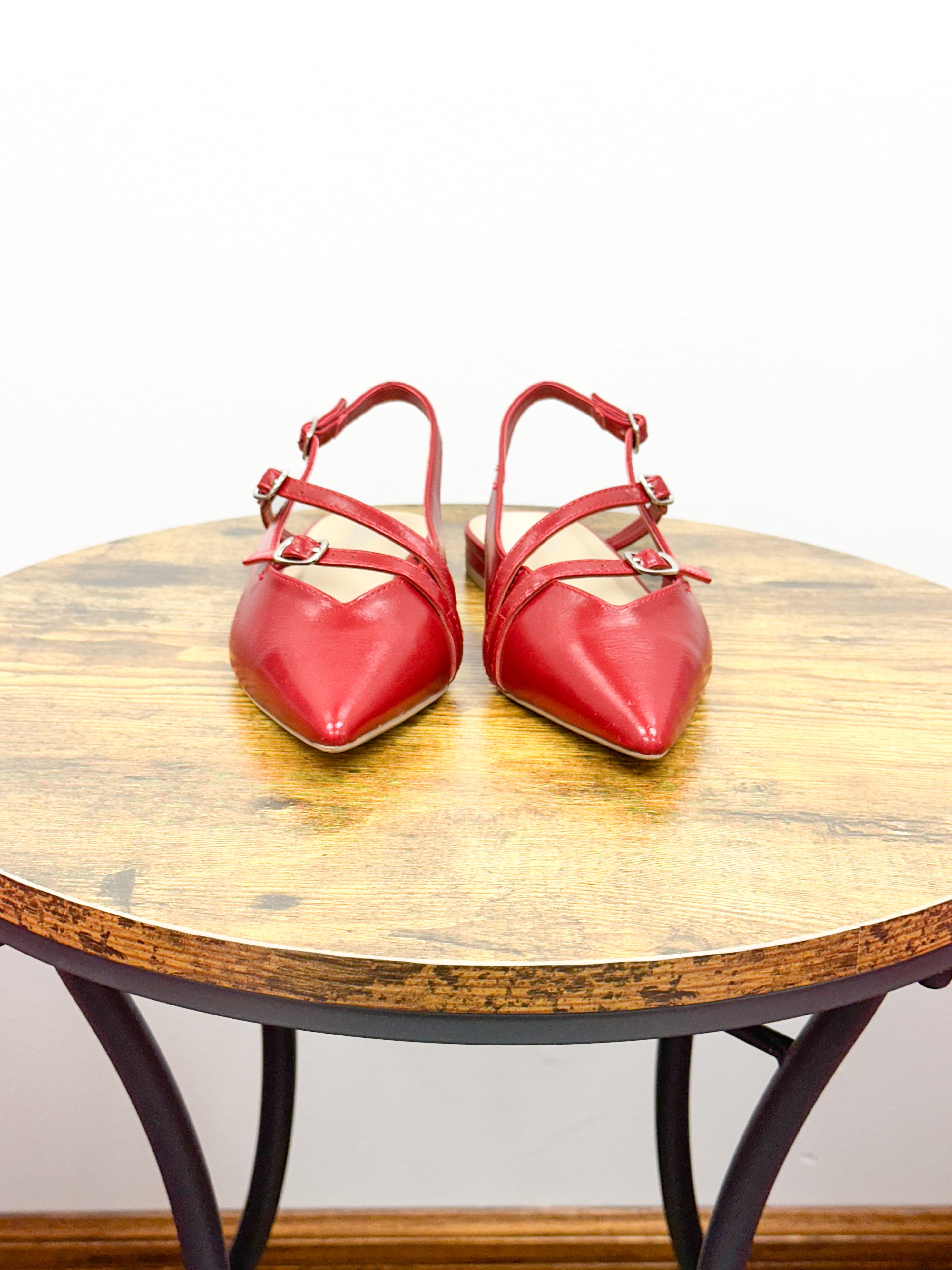 Red Pointed Toe Slingback Shoes