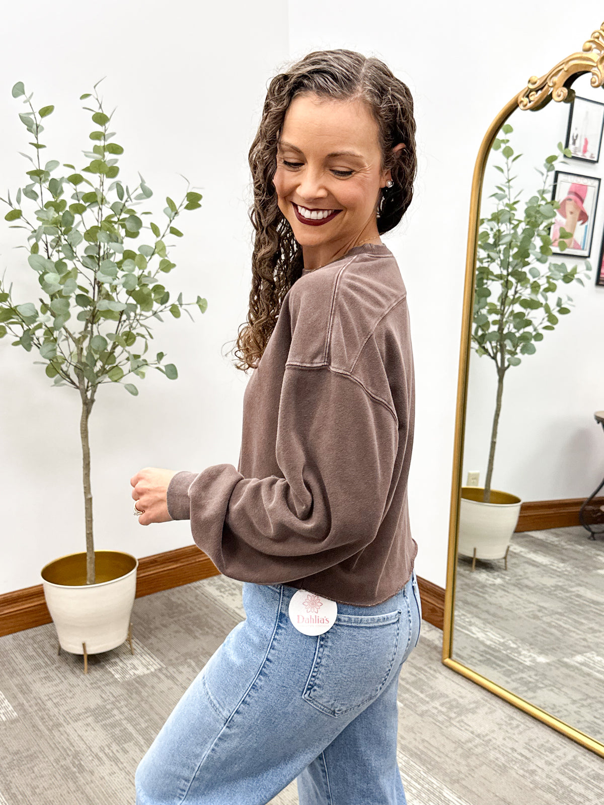 Washed Brown Cropped Sweatshirt