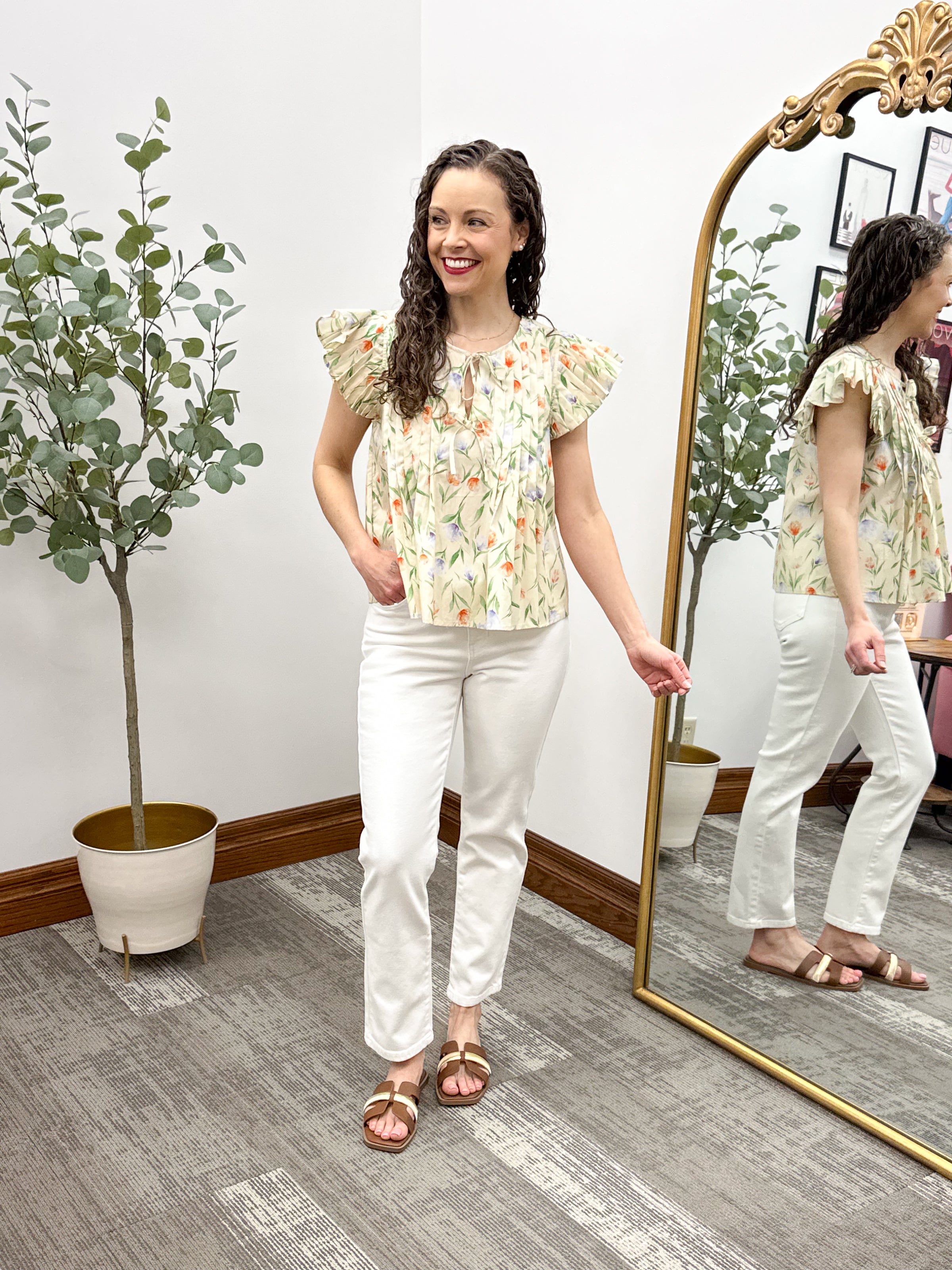 Floral Print Pleated Blouse