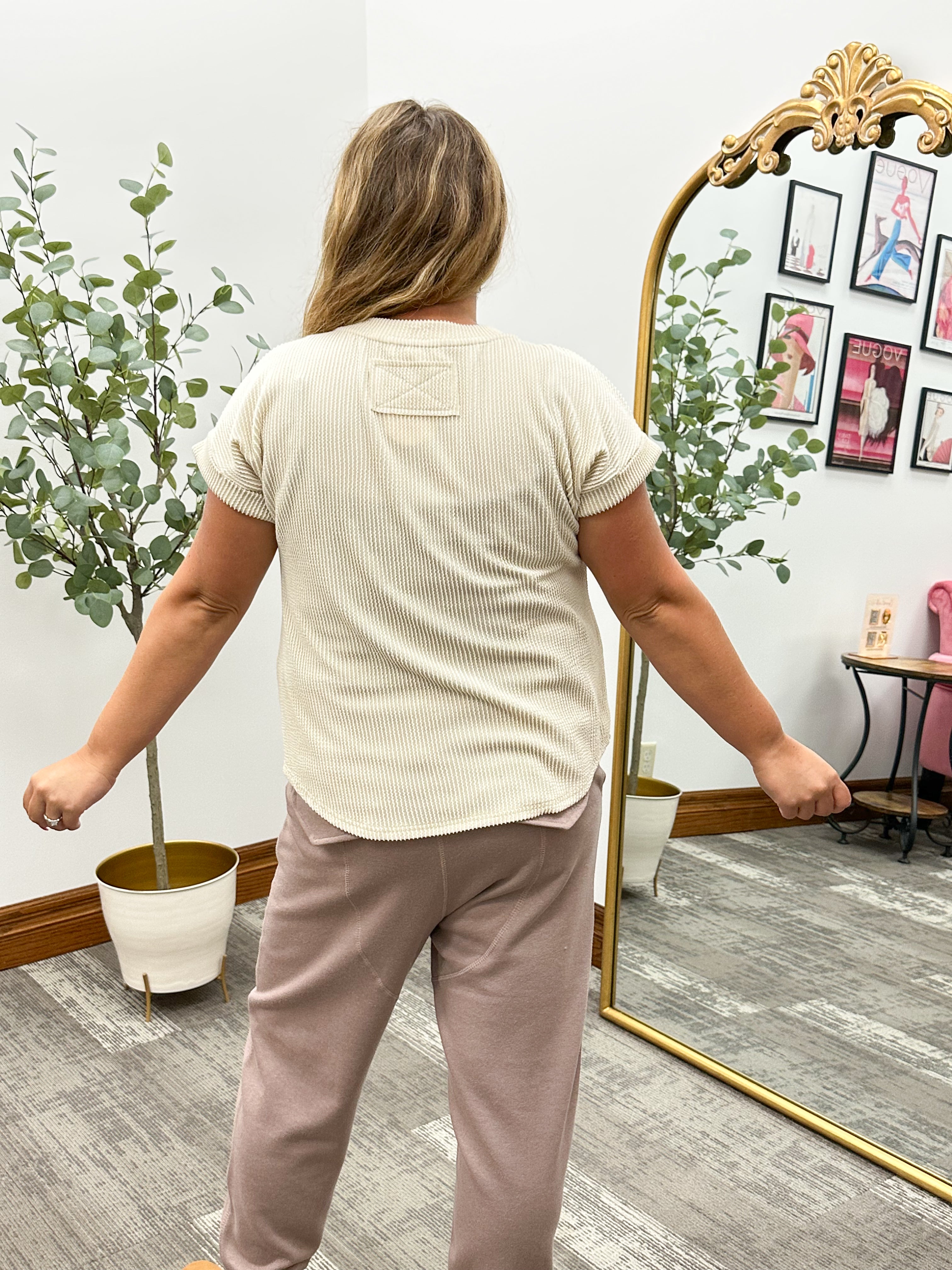 Beige Ribbed T-Shirt