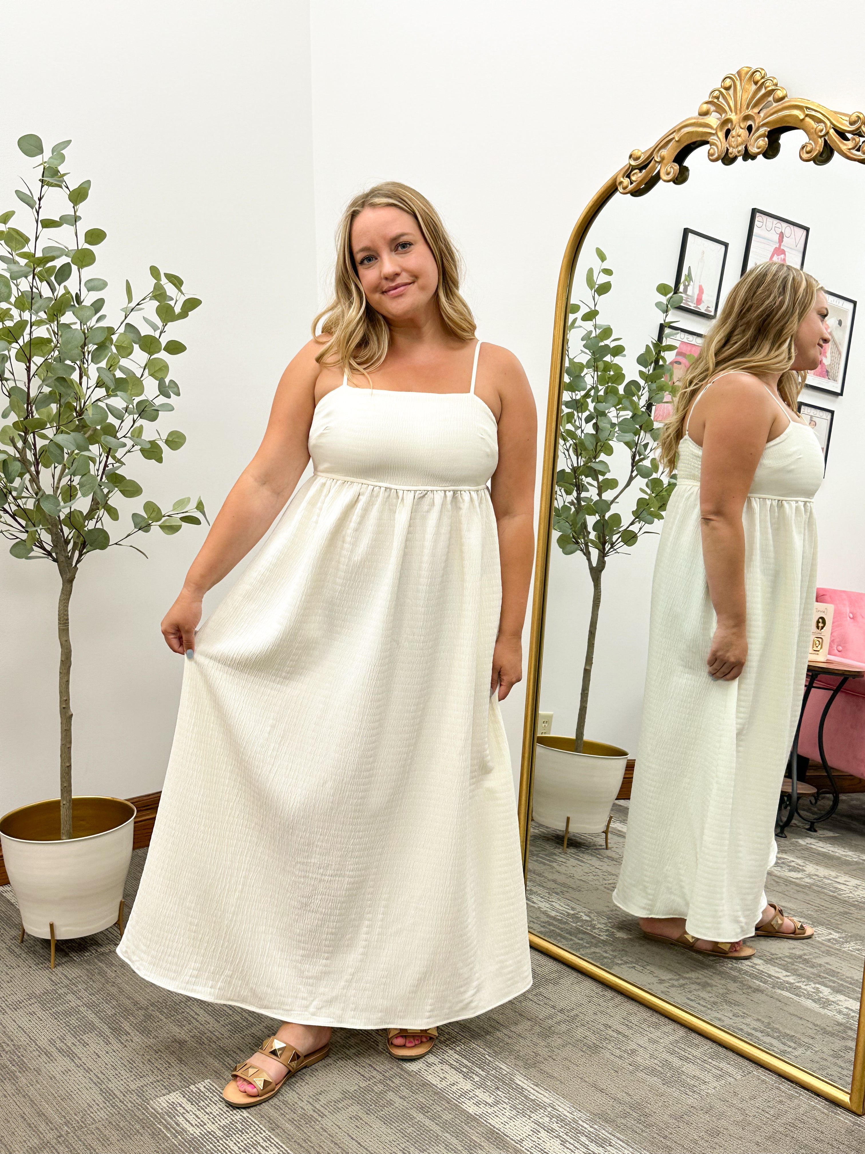Lora Textured Cream Maxi Dress