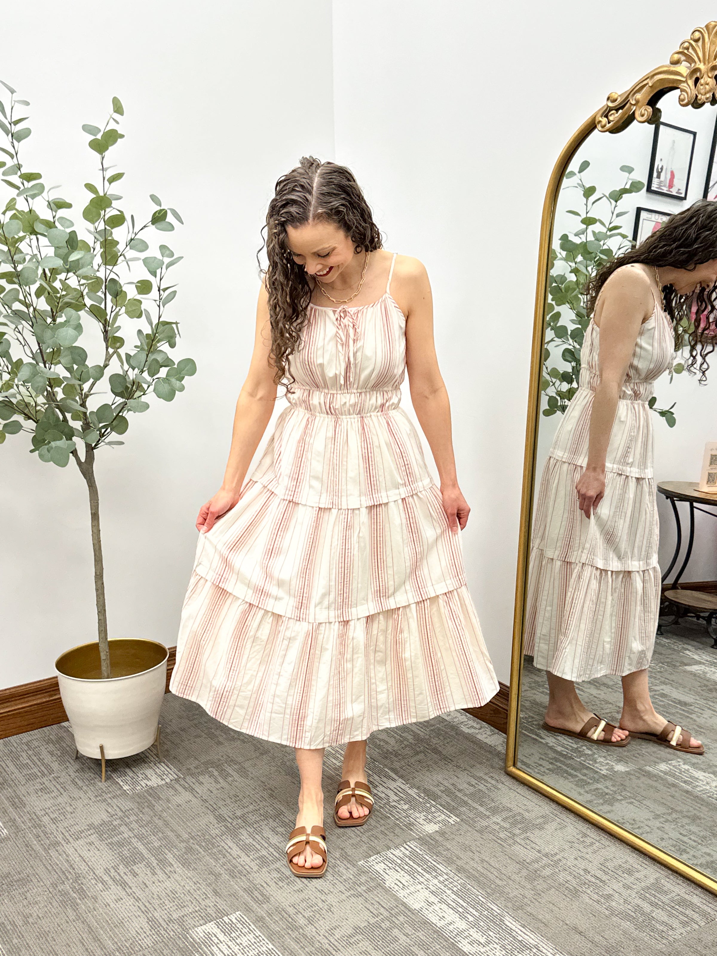 Cream and red striped dress, 4th of July dress, dress with pockets, cute summer dress