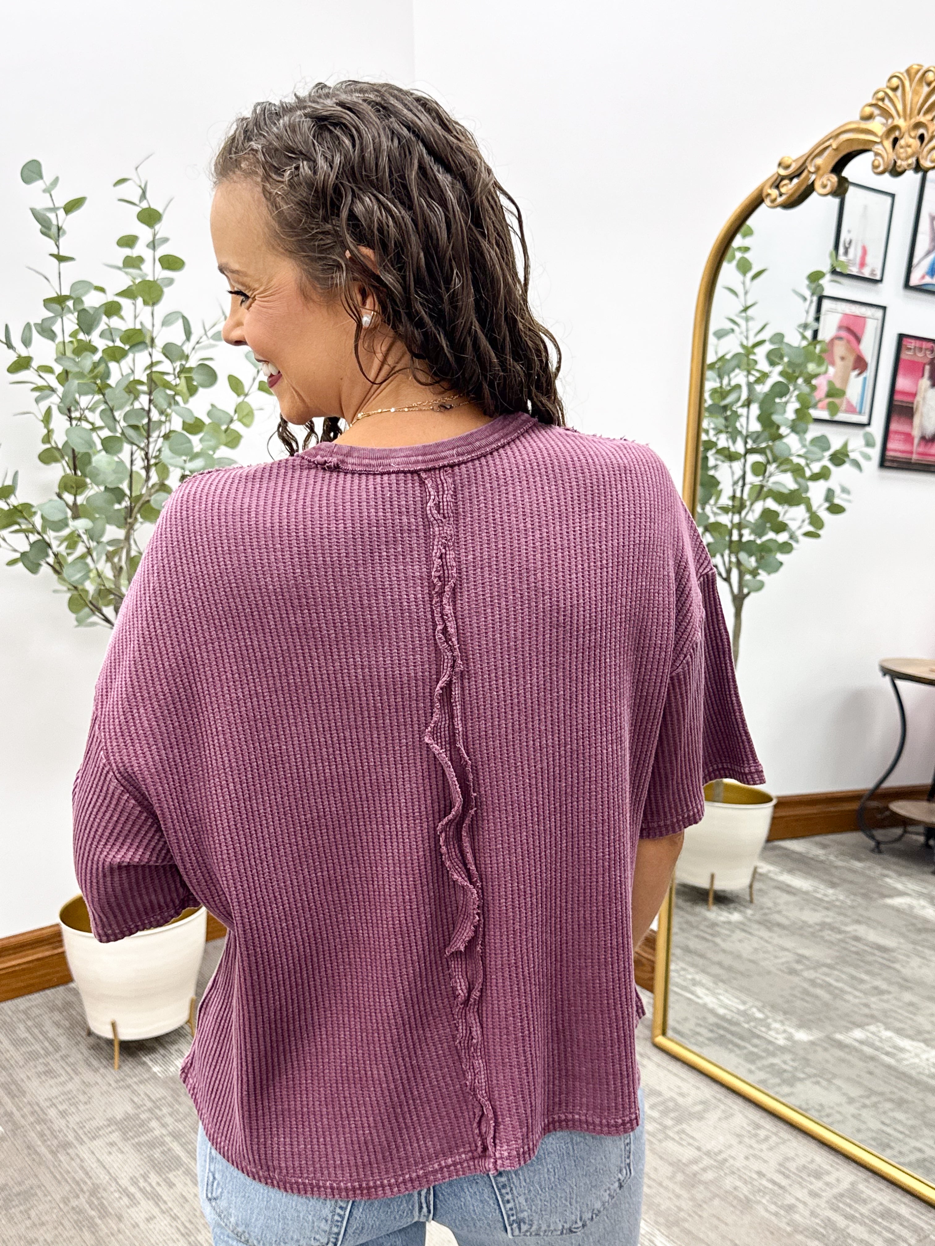Short Sleeve Waffle Knit Top