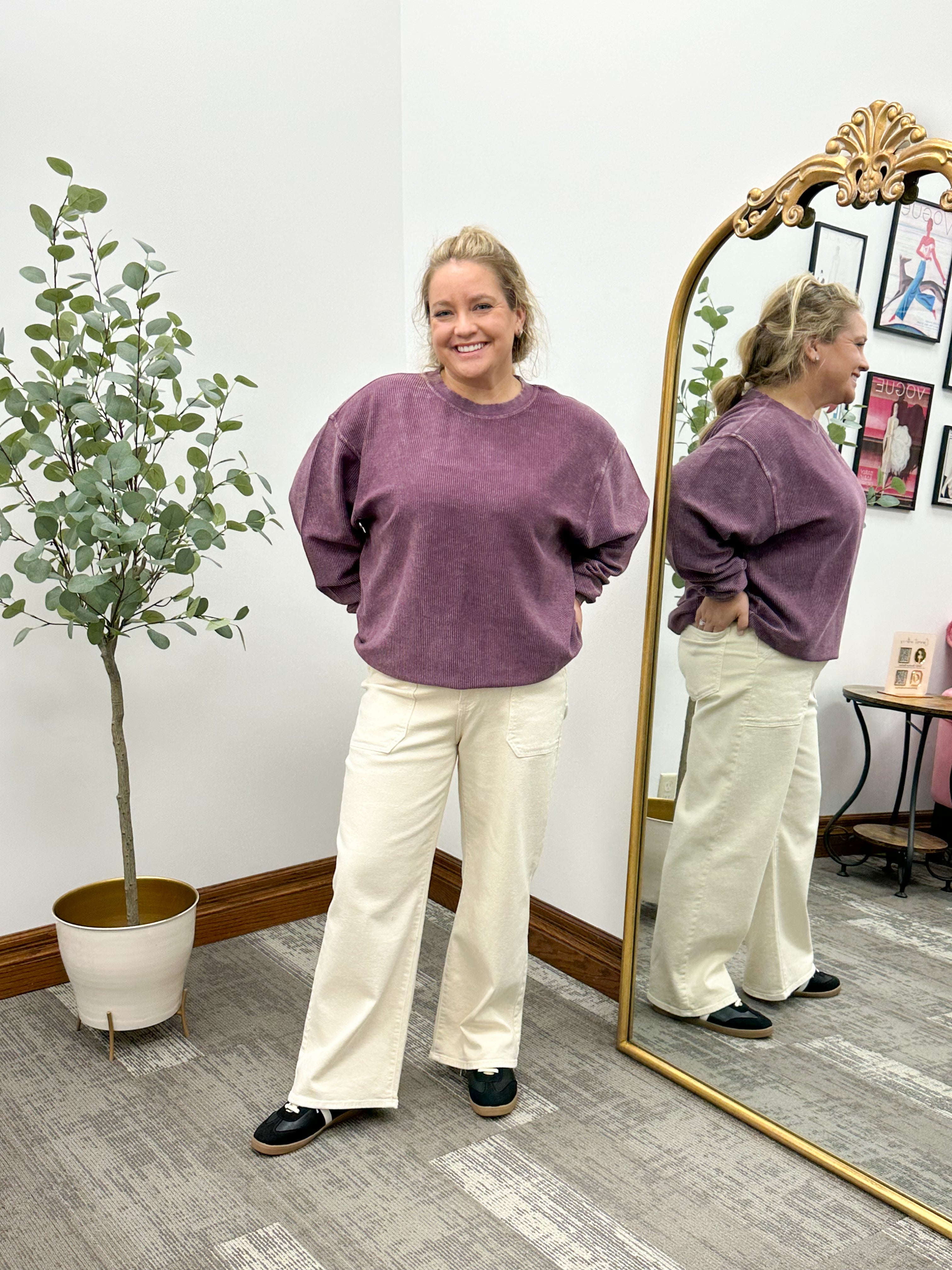 Tabitha Oversized Corded Crewneck Sweatshirt