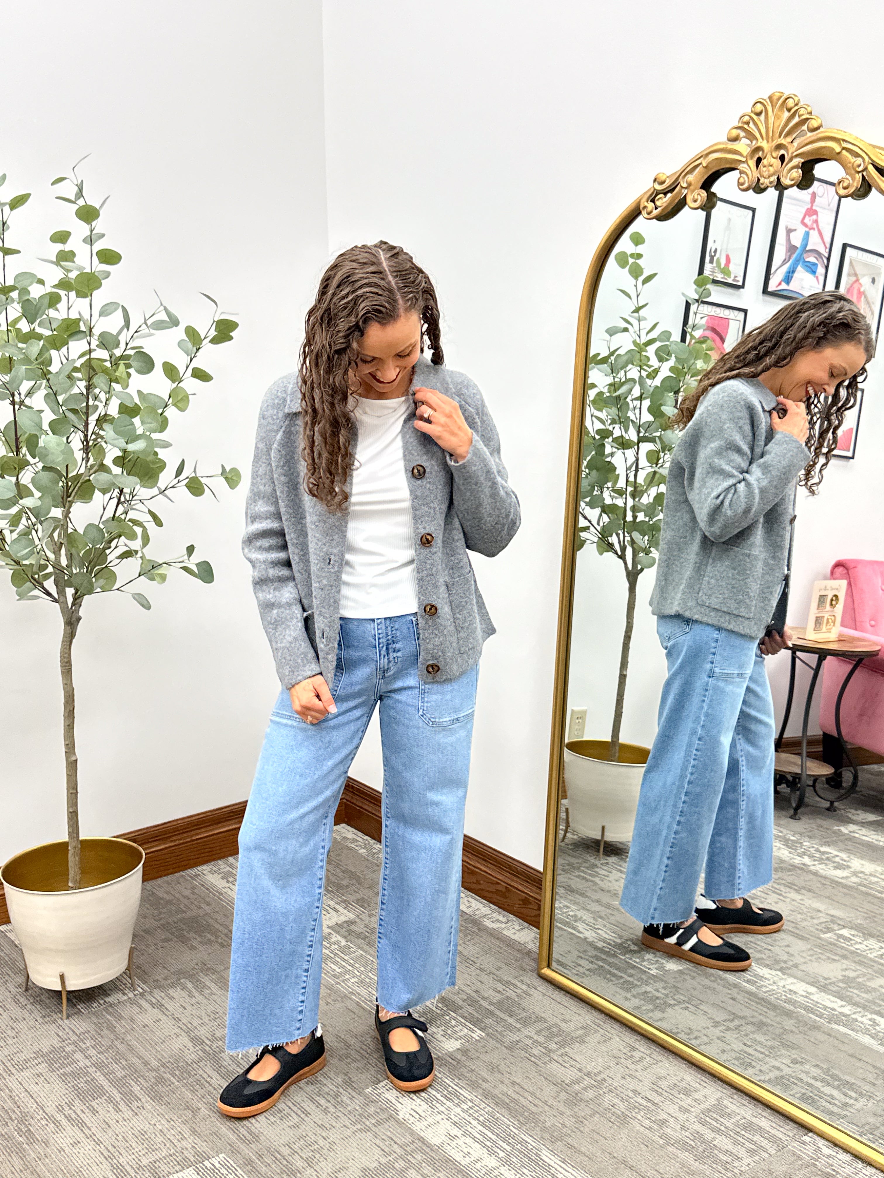 Gray Button Down Collared Cardigan